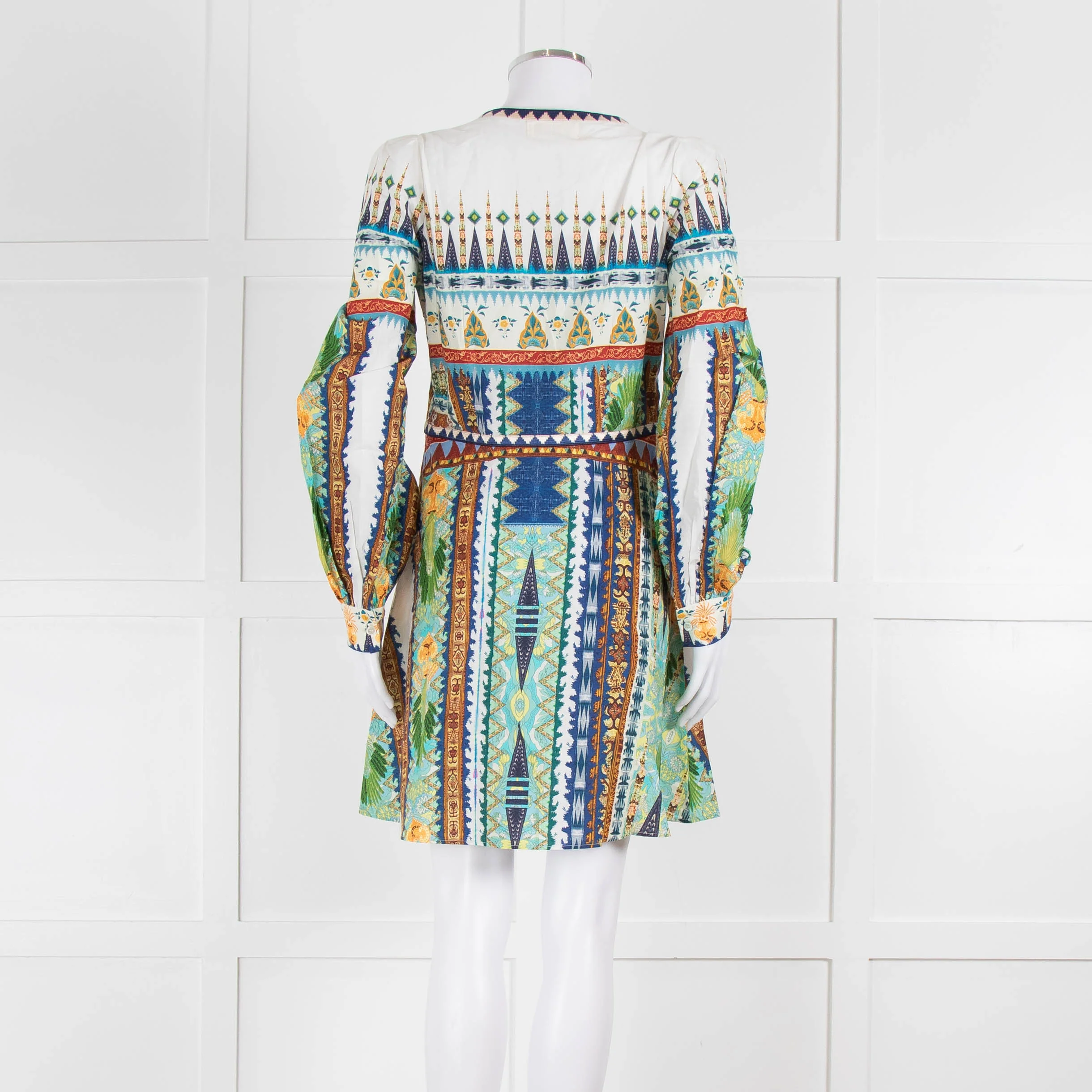 Emporio Sirenuse Cream Blue Orange Long Sleeve Cotton Dress - Image 5