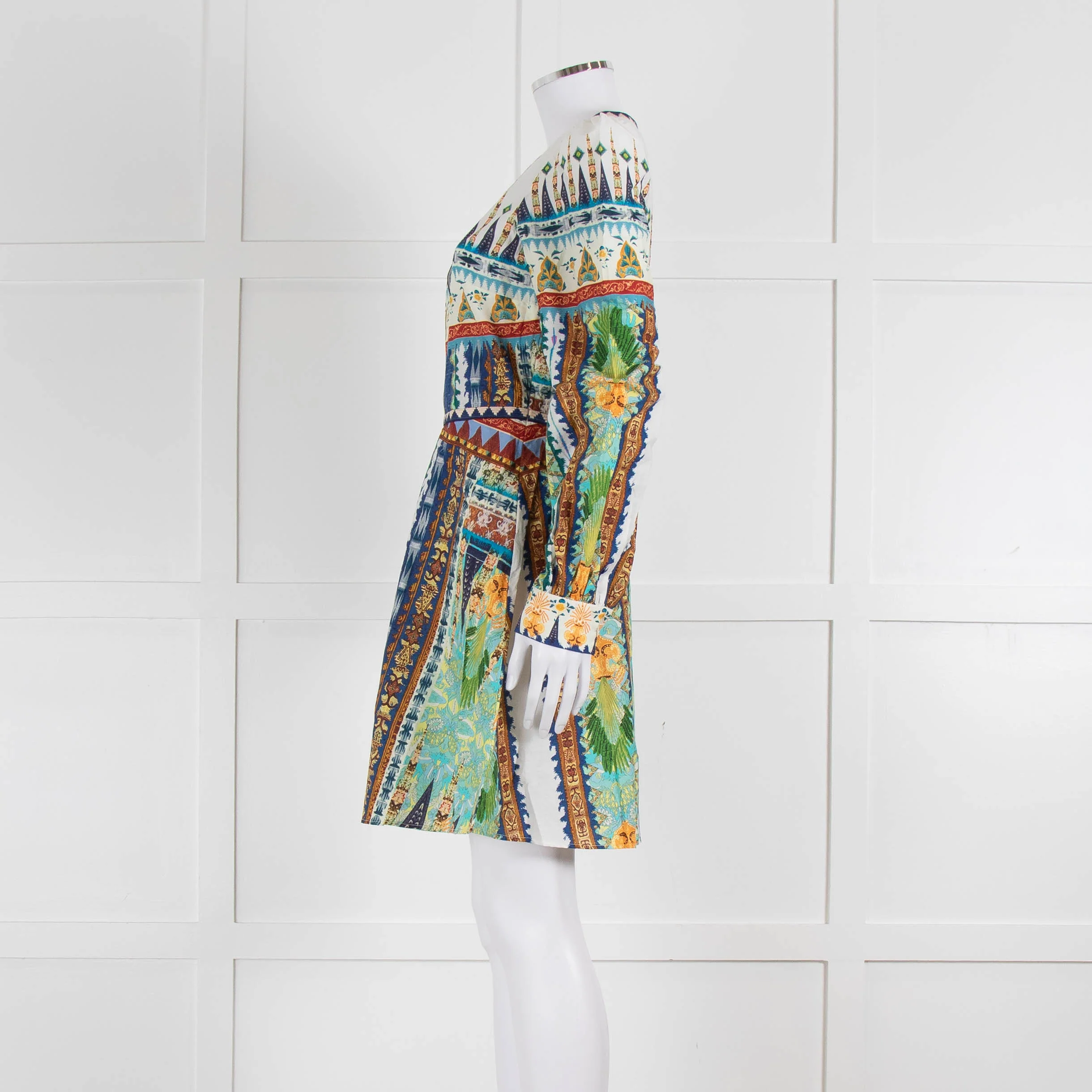 Emporio Sirenuse Cream Blue Orange Long Sleeve Cotton Dress - Image 7