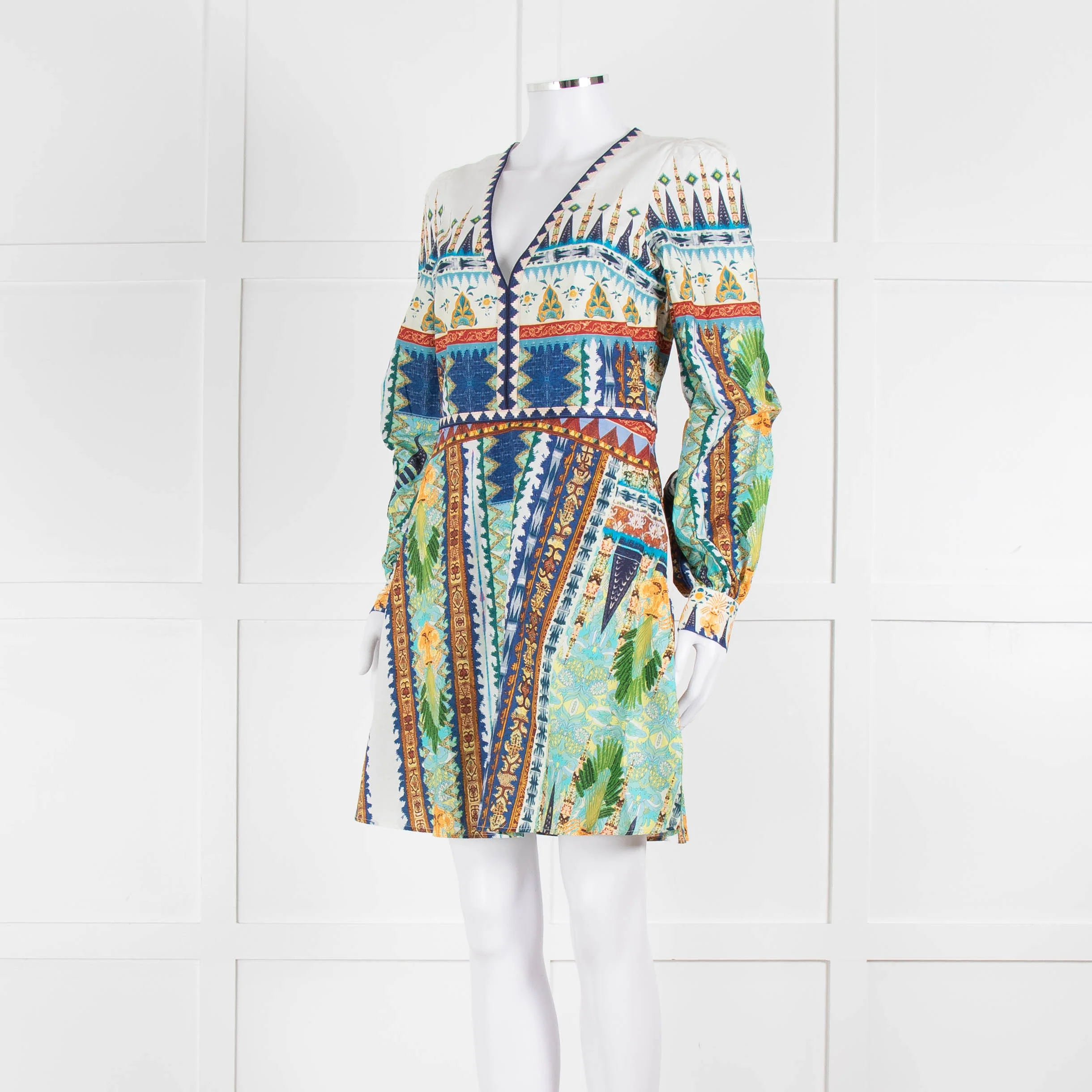 Emporio Sirenuse Cream Blue Orange Long Sleeve Cotton Dress - Image 8