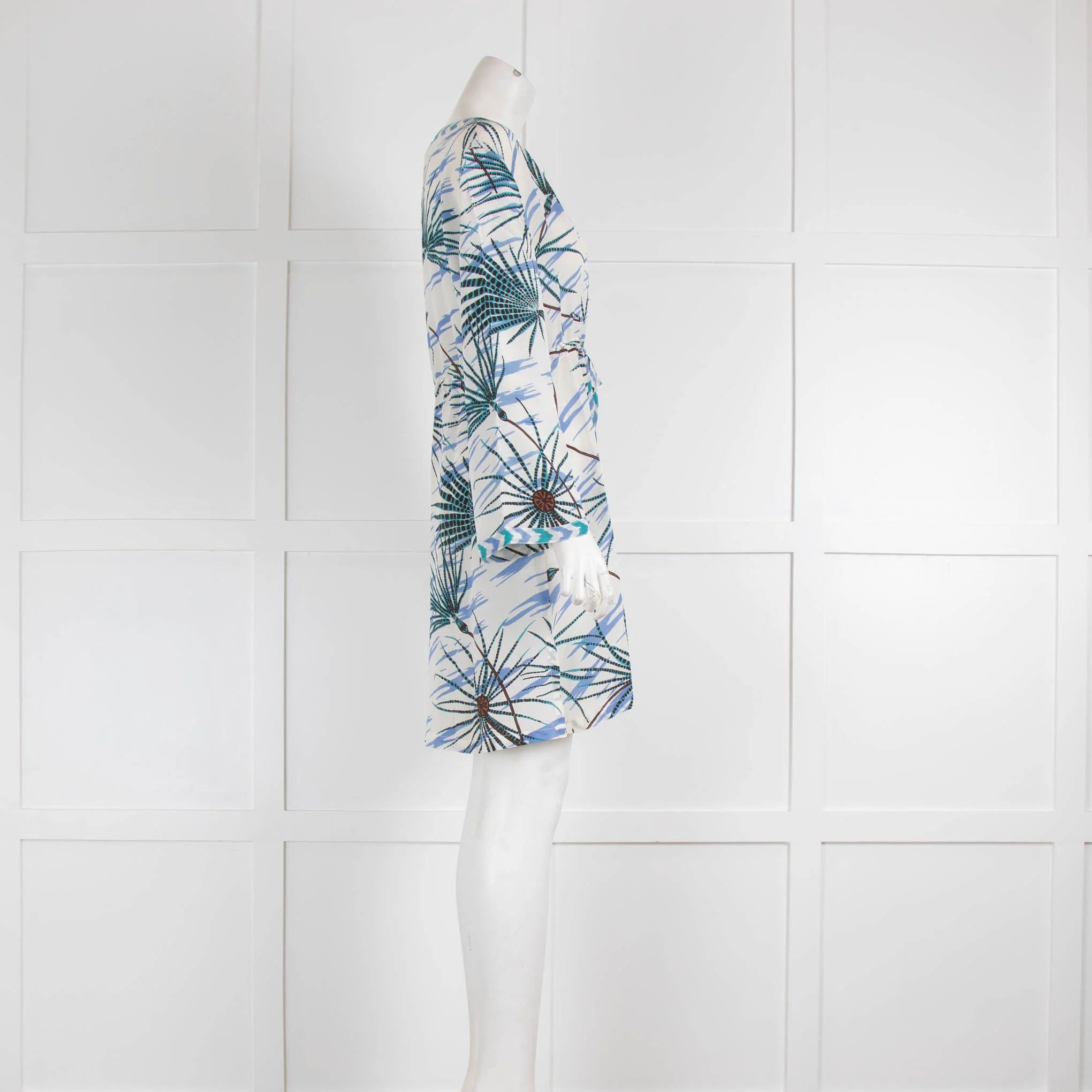 Emporio Sirenuse Cream Blue Silk Kaftan Dress - Image 2