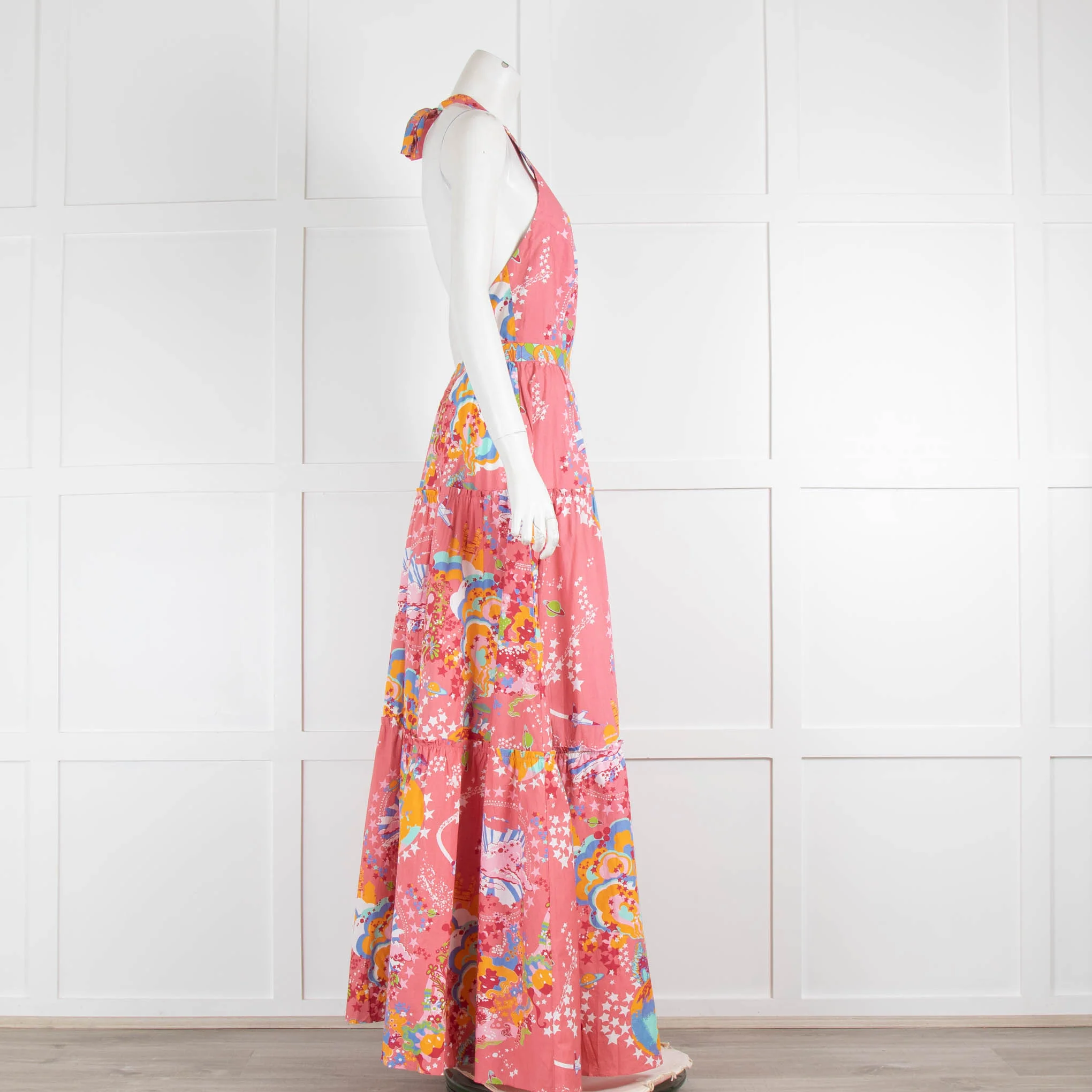 Emporio Sirenuse Pink Yellow Blue Cotton Backless Maxi Dress - Image 2