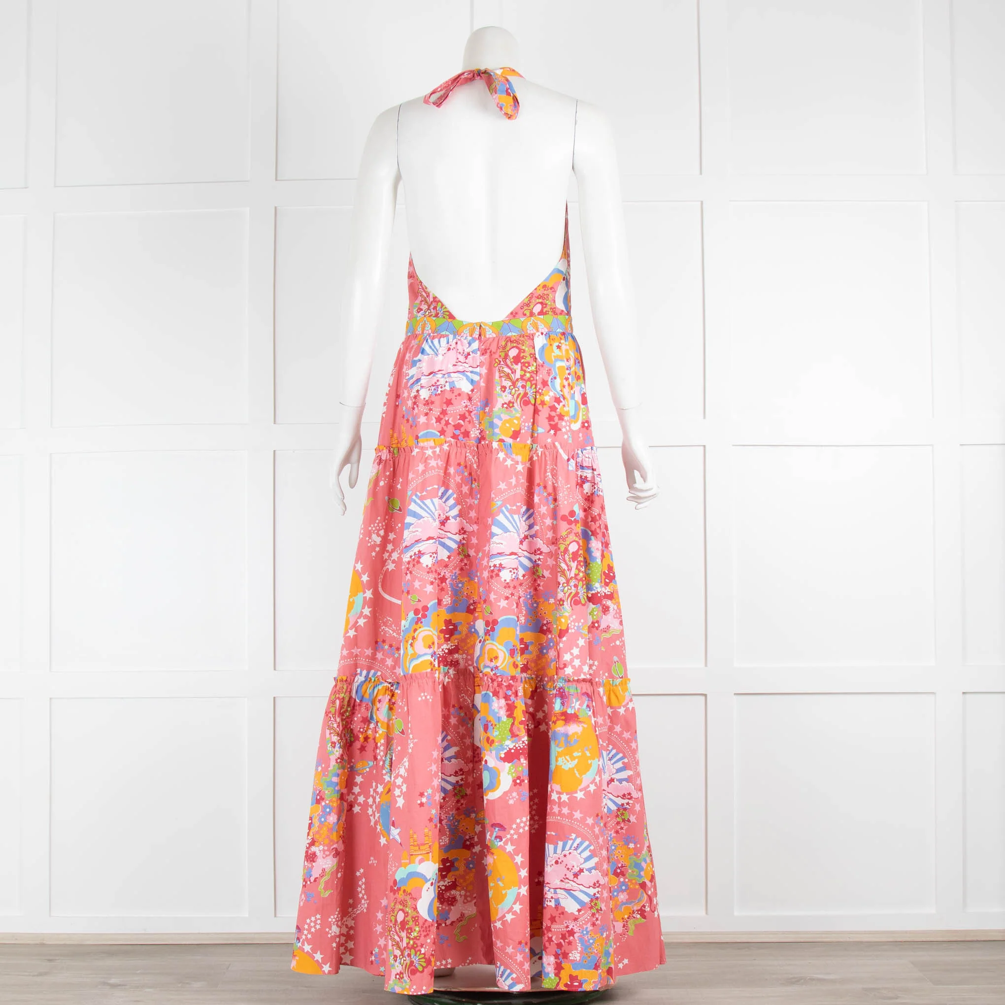 Emporio Sirenuse Pink Yellow Blue Cotton Backless Maxi Dress - Image 3