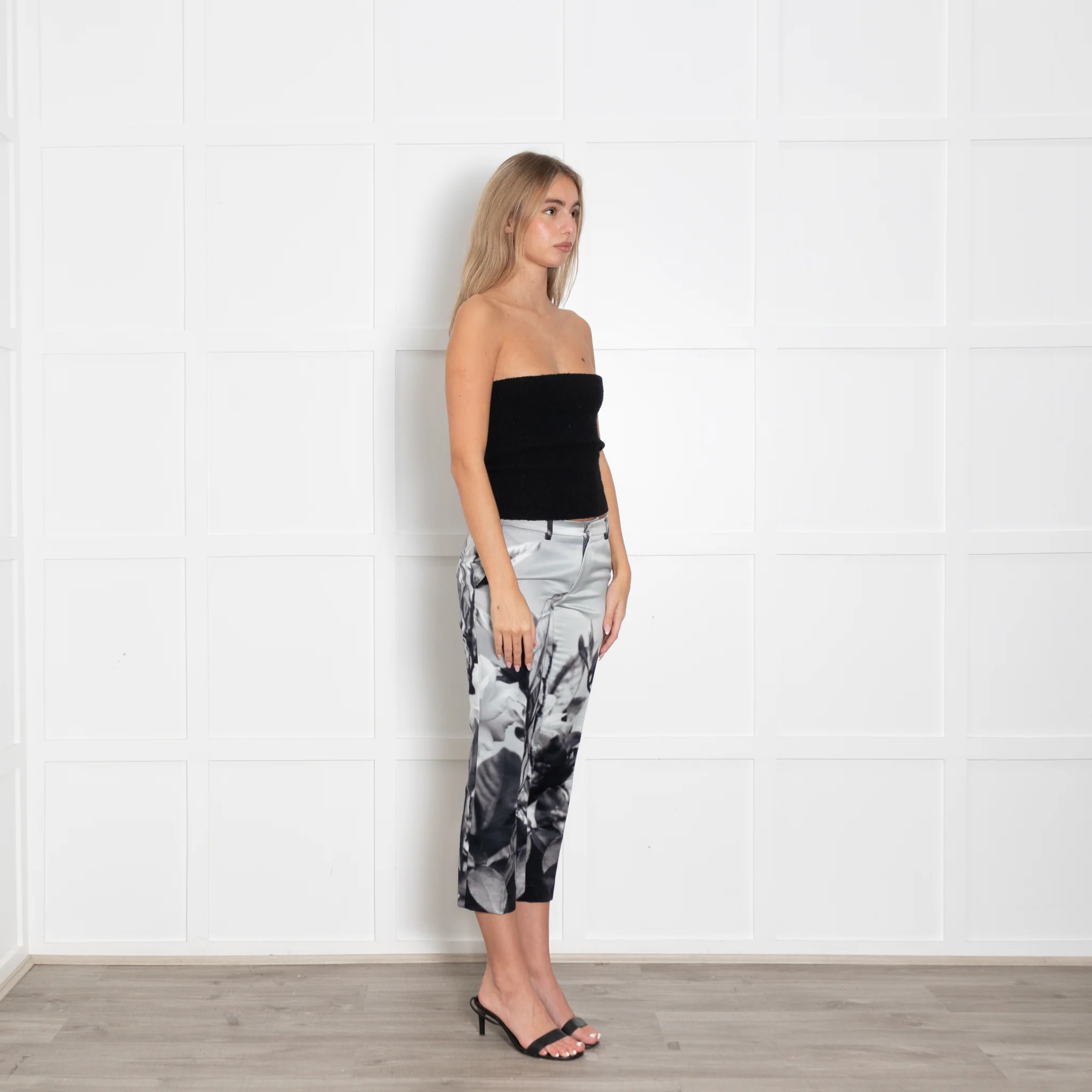 Enfold Grey Digital Floral Print Satin Trousers - Image 7