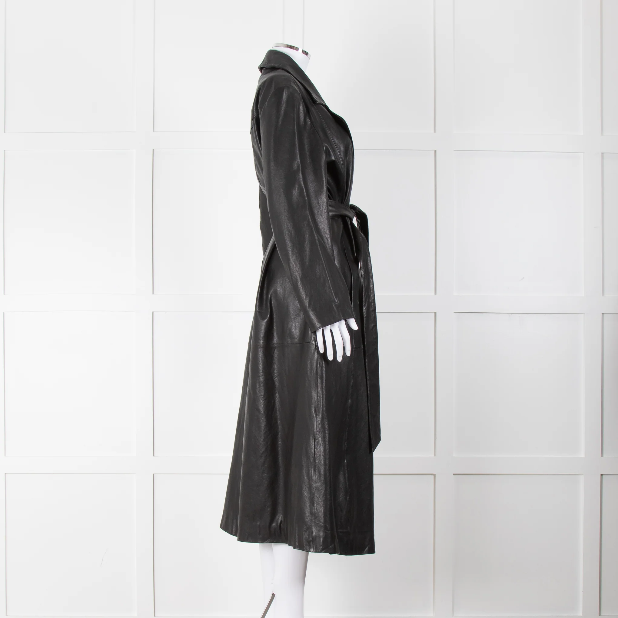 Envelope1976 Black Leather Trench with Belted Waist - Image 4