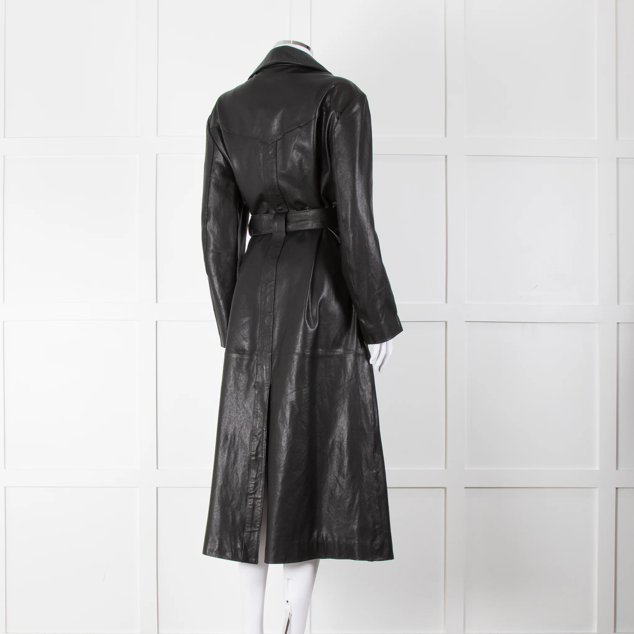 Envelope1976 Black Leather Trench with Belted Waist - Image 5