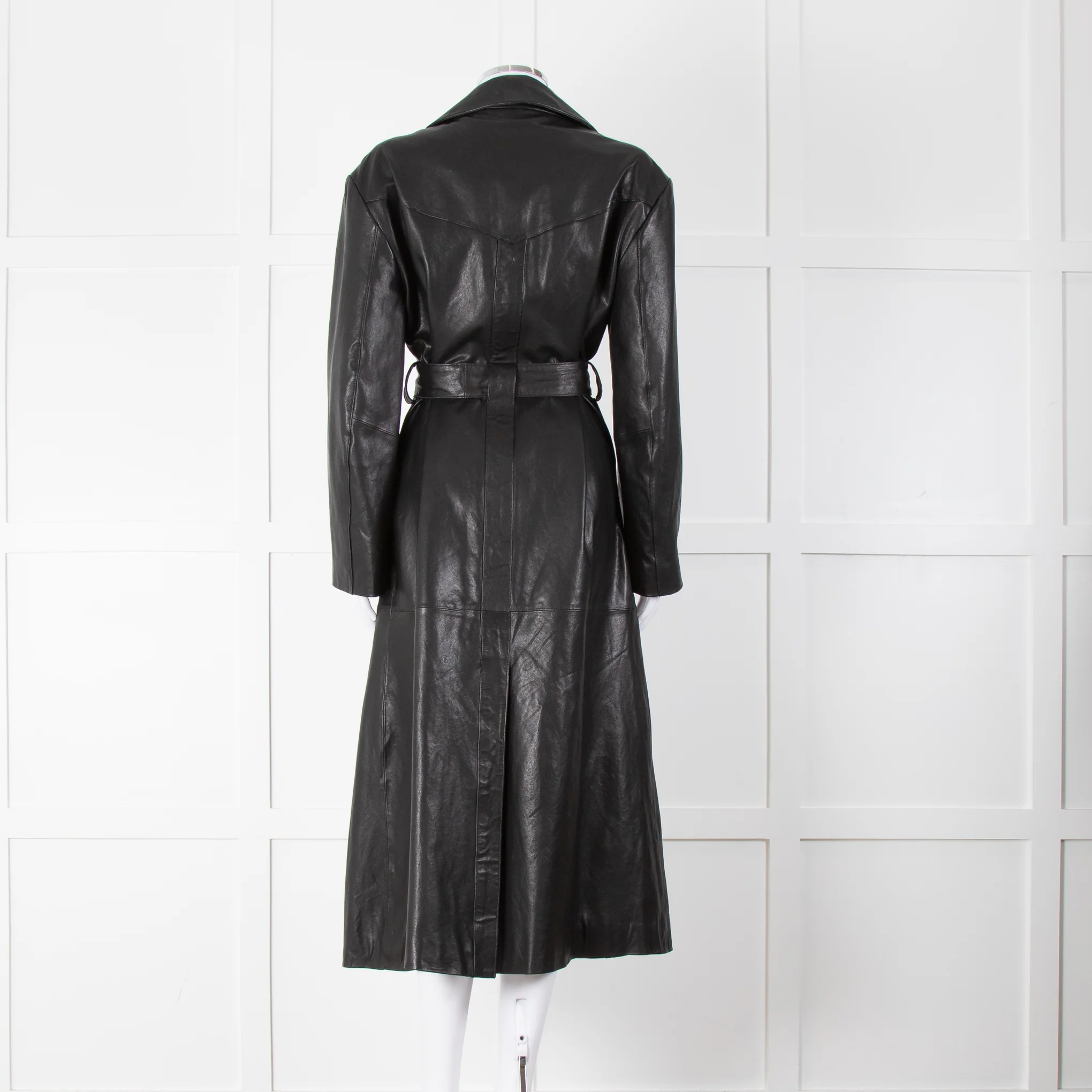 Envelope1976 Black Leather Trench with Belted Waist - Image 6