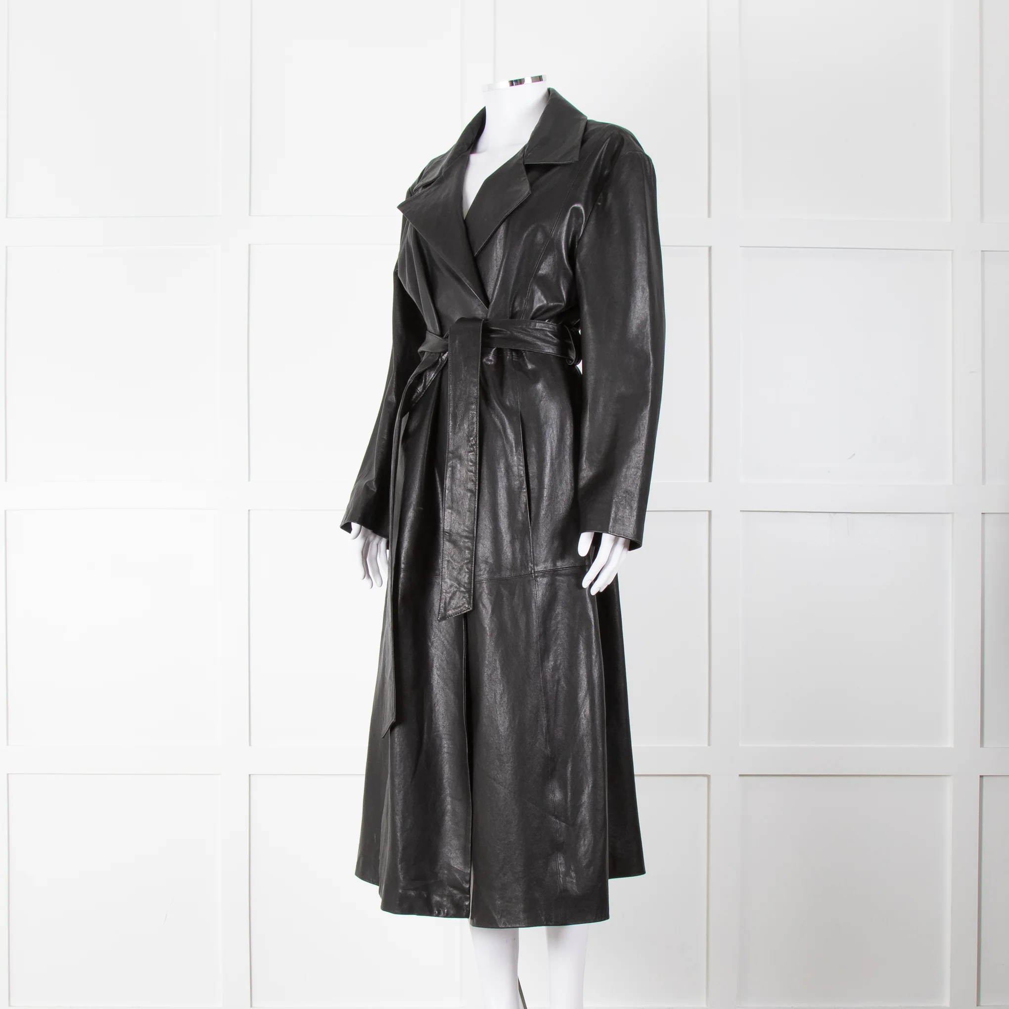Envelope1976 Black Leather Trench with Belted Waist - Image 9