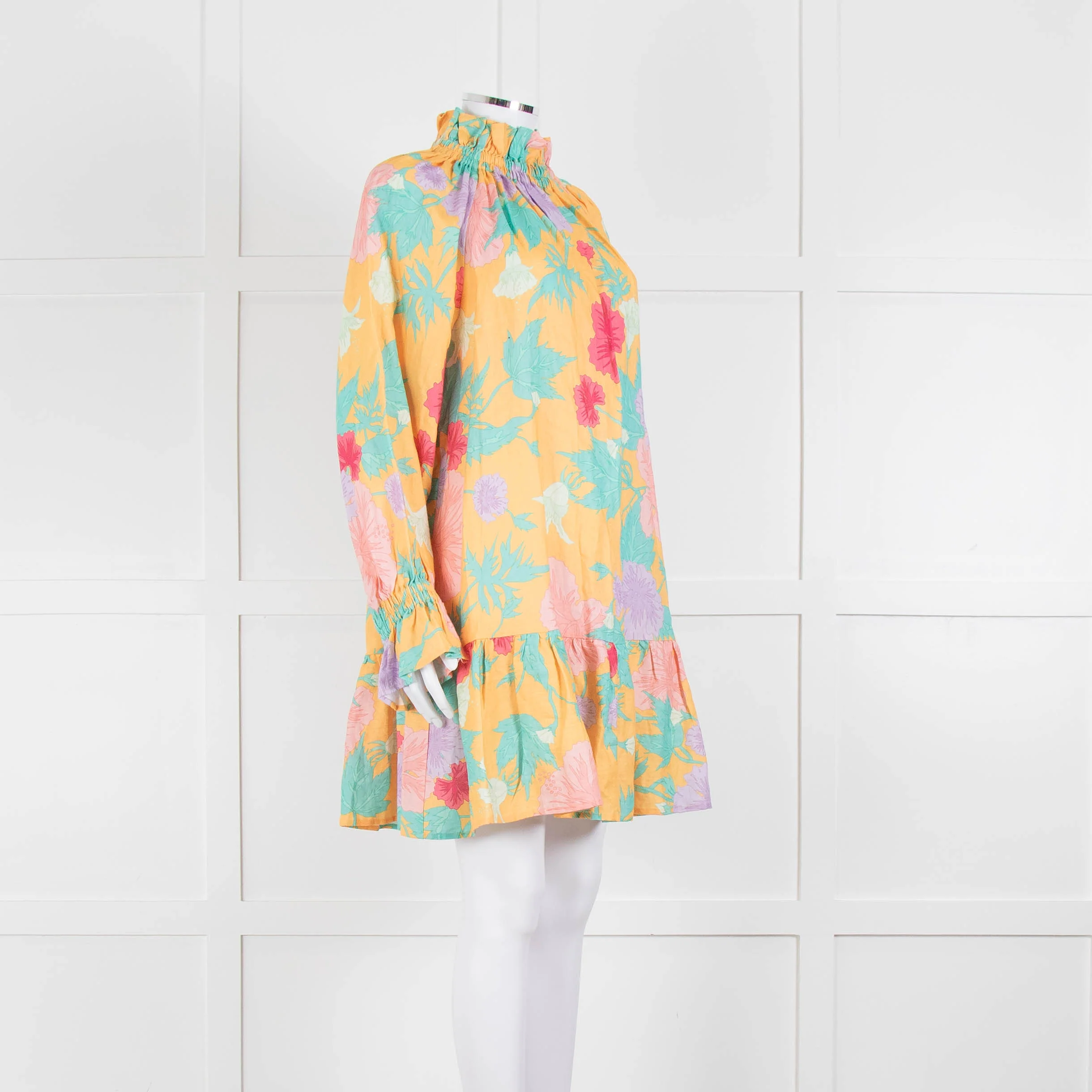 Ephemera Yellow Turquoise Pink Linen Oversized Short Dress - Image 2