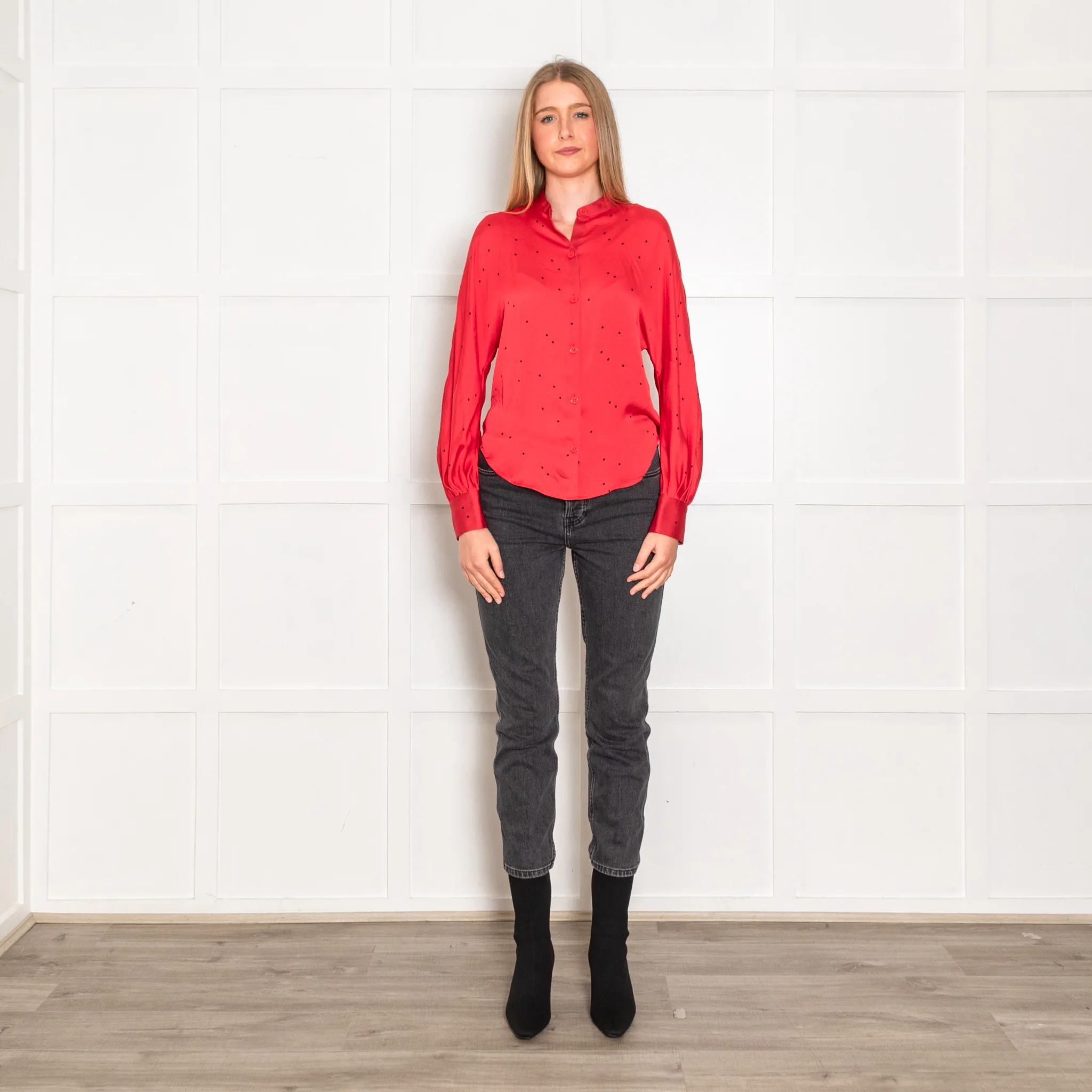 Equipment Red Black Star Silk Blouse