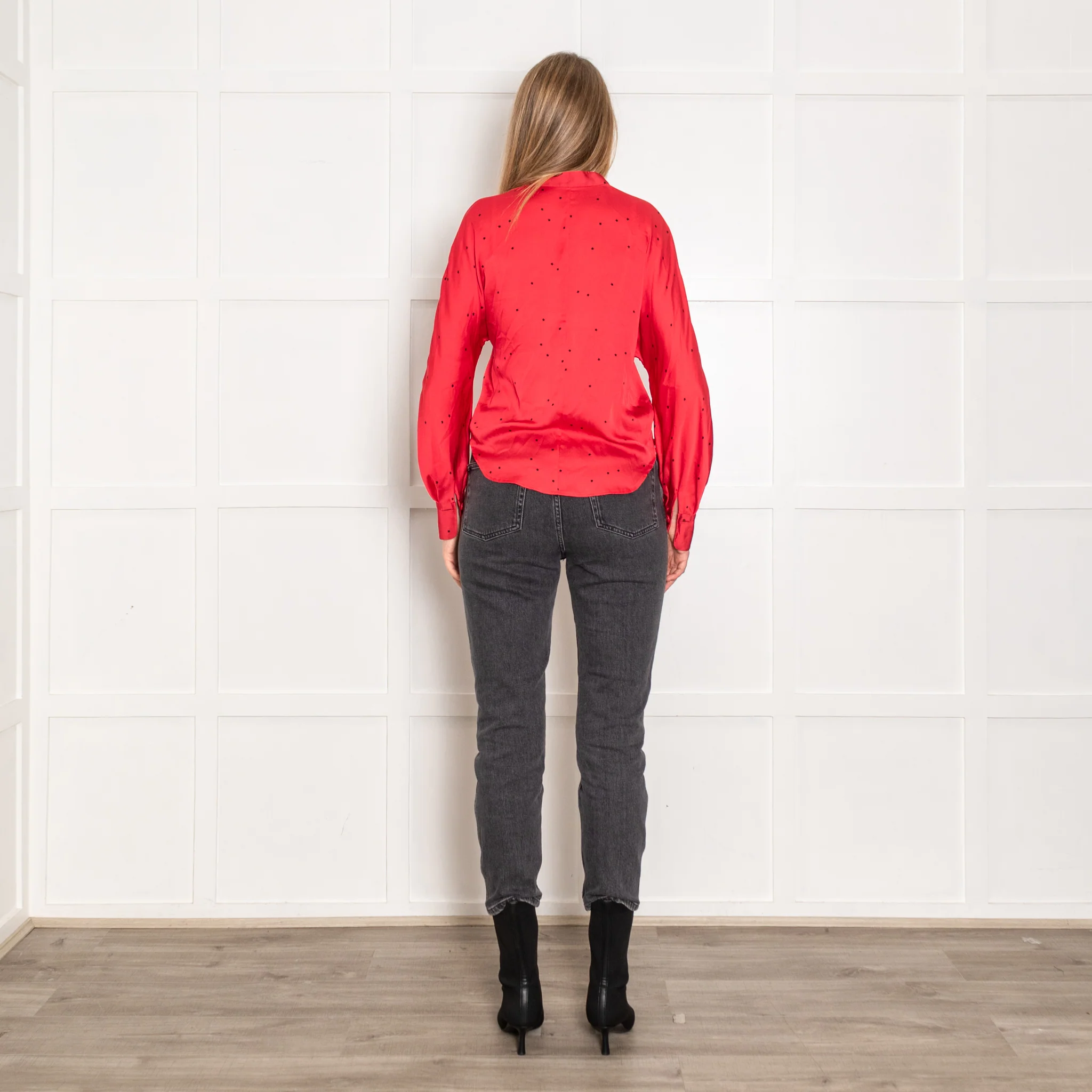 Equipment Red Black Star Silk Blouse - Image 5