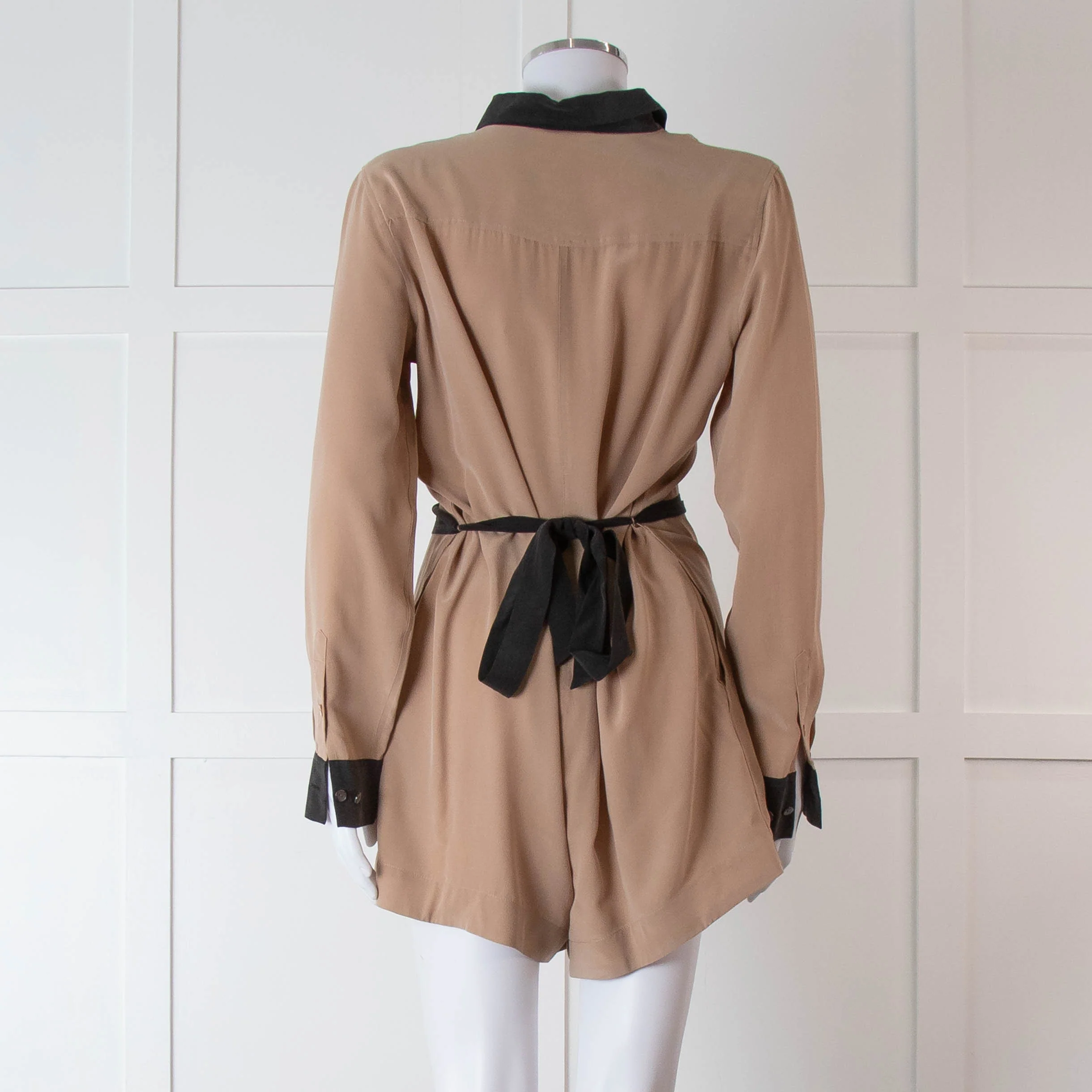 Equipment Beige and Black Silk Collared Romper - Image 5