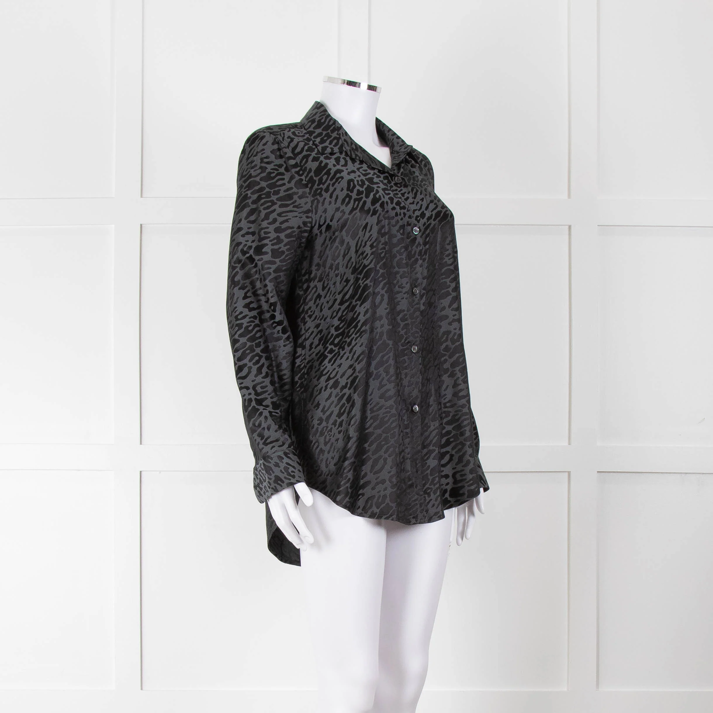 Equipment Black and Grey Animal Print Collared Shirt - Image 3