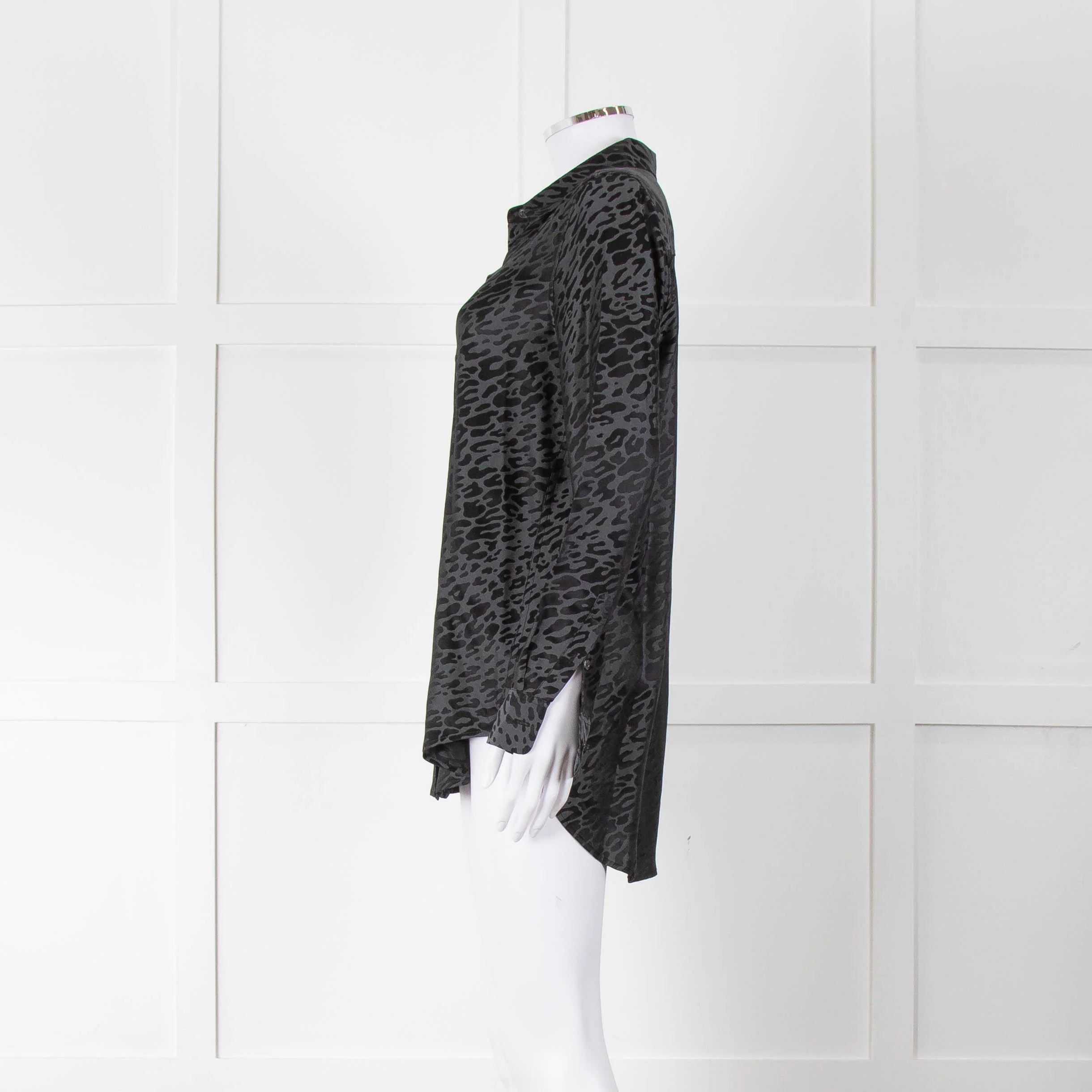 Equipment Black and Grey Animal Print Collared Shirt - Image 8