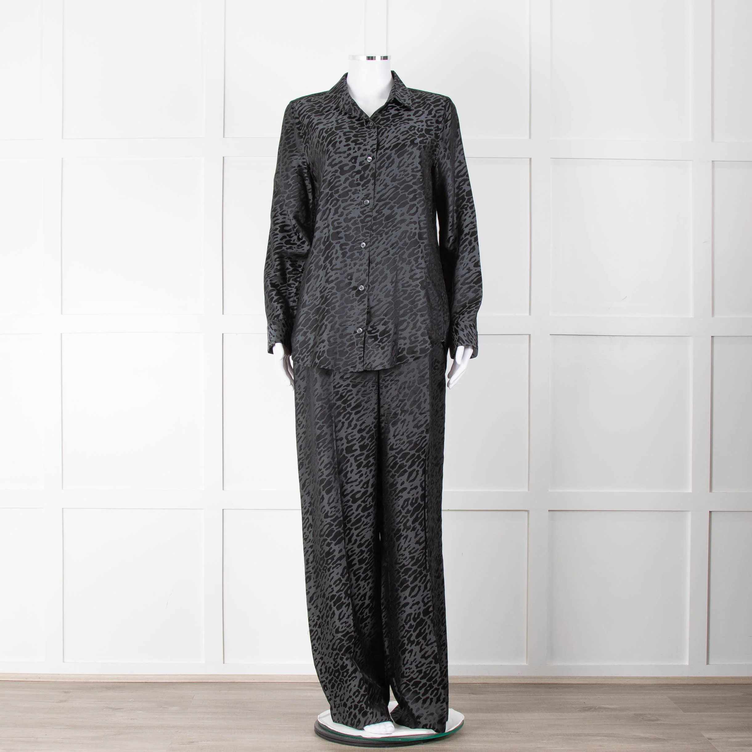 Equipment Black and Grey Animal Print Wide Leg Trousers