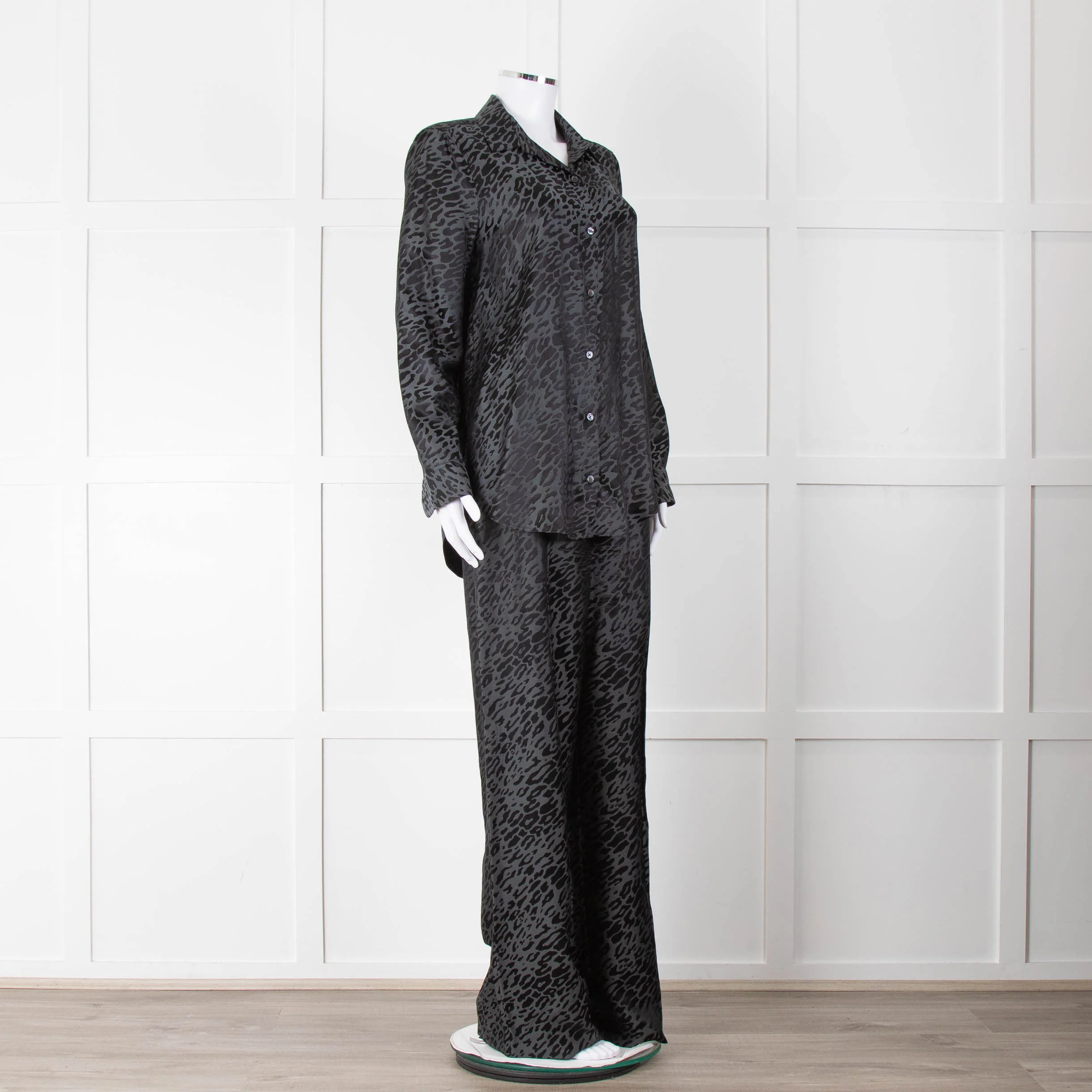 Equipment Black and Grey Animal Print Wide Leg Trousers - Image 10