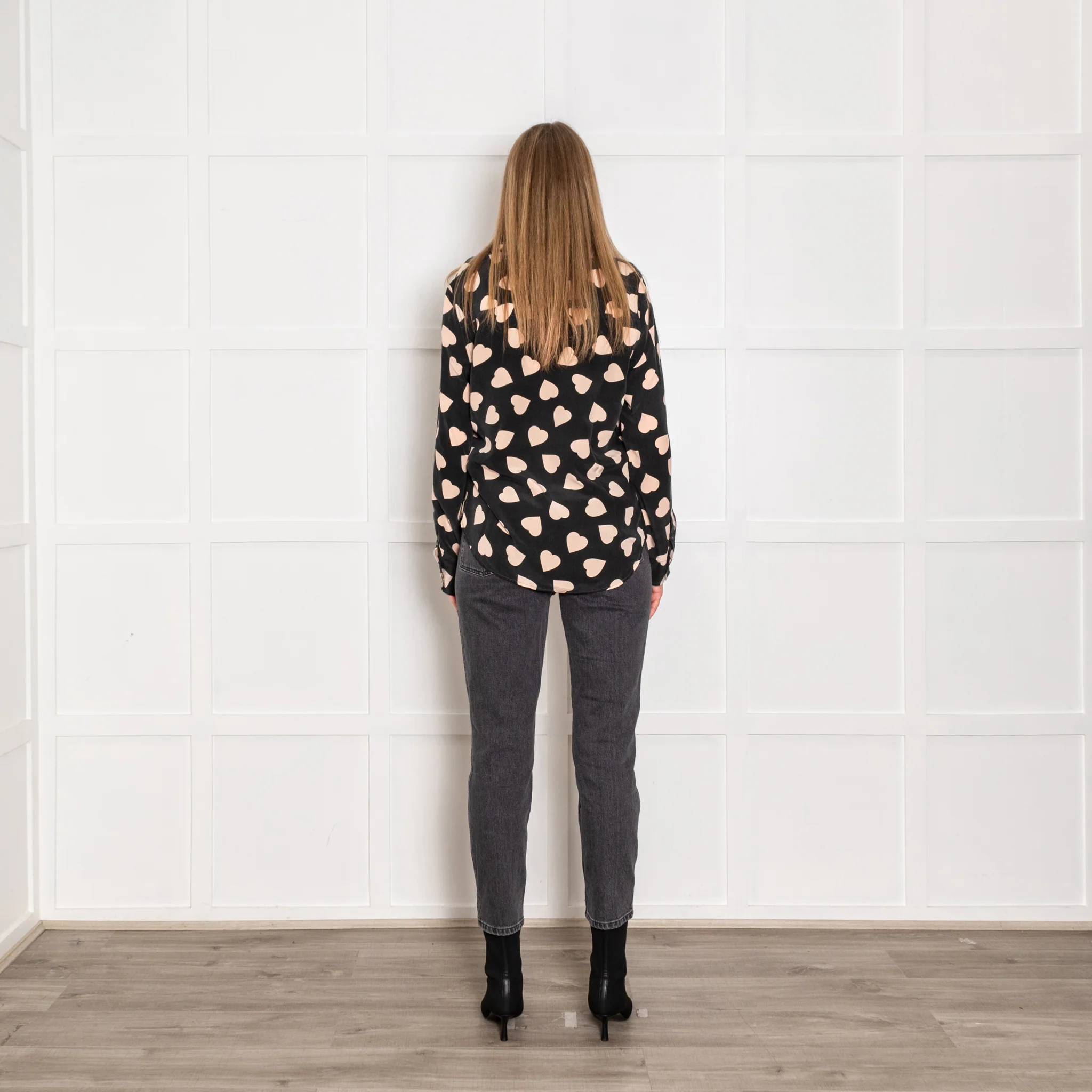 Equipment Black and Nude Heart Print Silk Shirt - Image 5