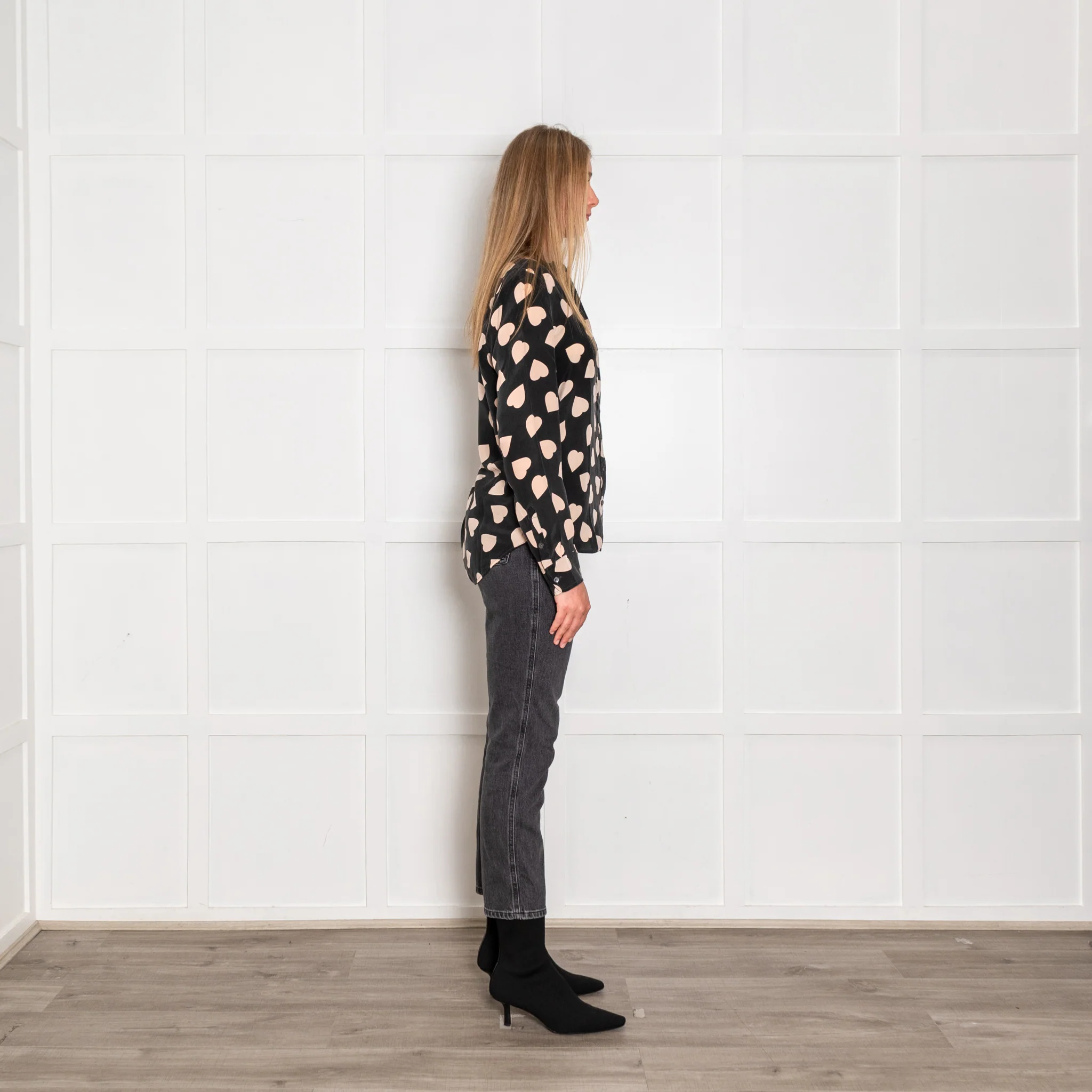 Equipment Black and Nude Heart Print Silk Shirt - Image 6
