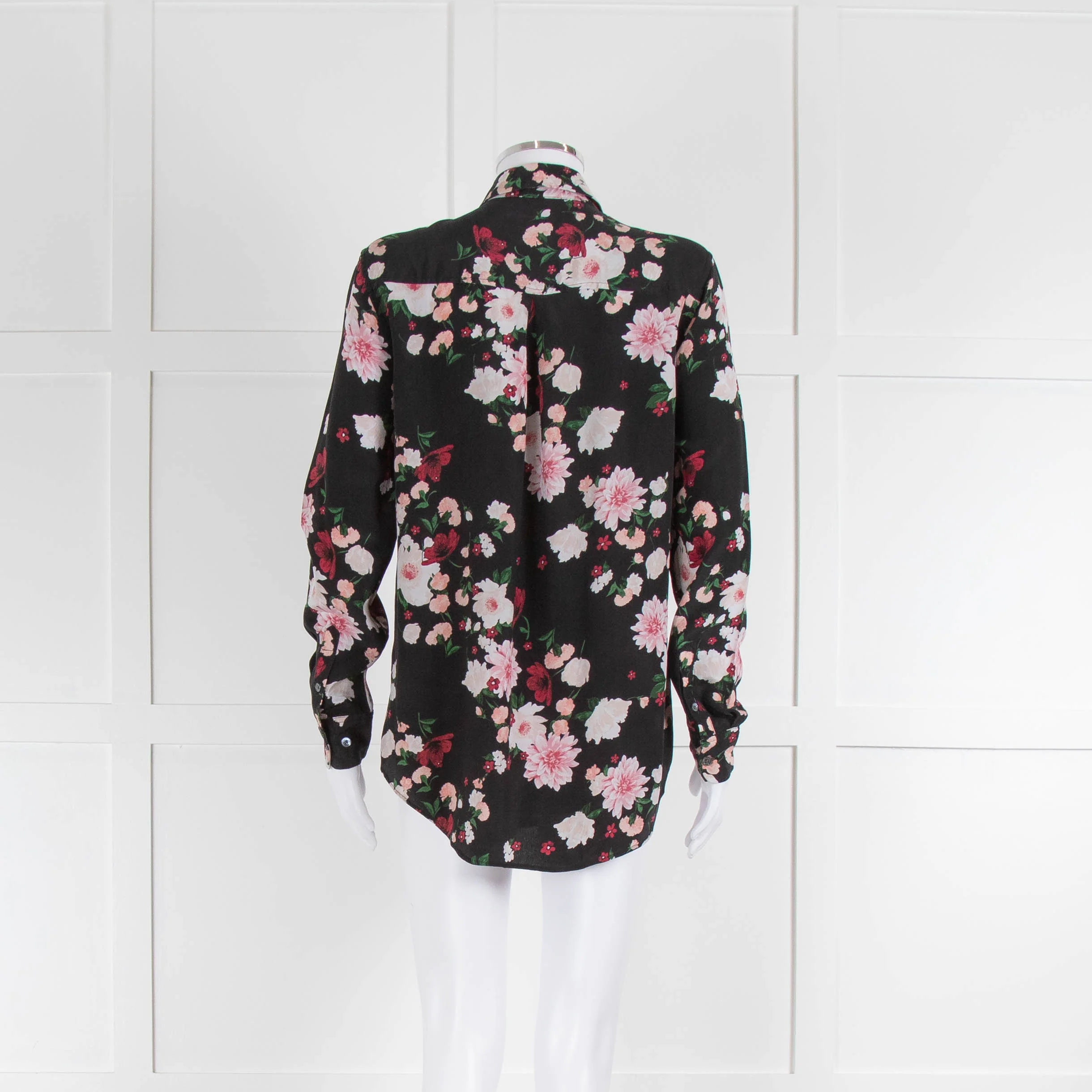 Equipment Black Pink Red Floral Silk Top - Image 3