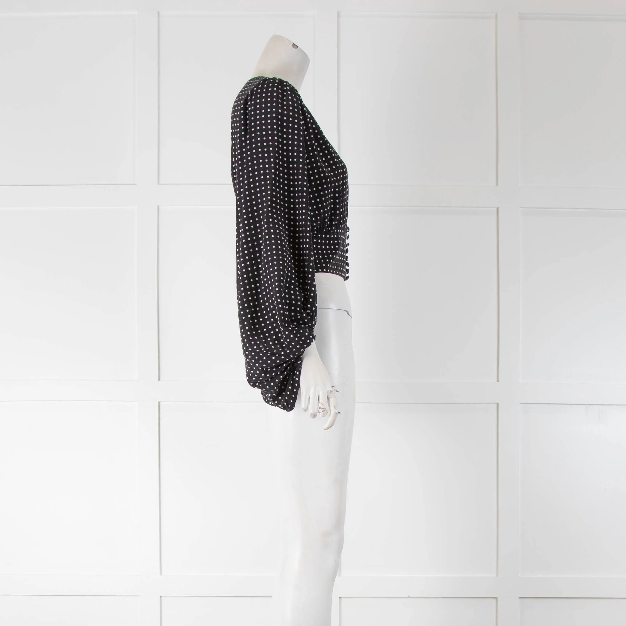 Equipment Black Polka Dot Silk Cropped Long Sleeve Top - Image 2