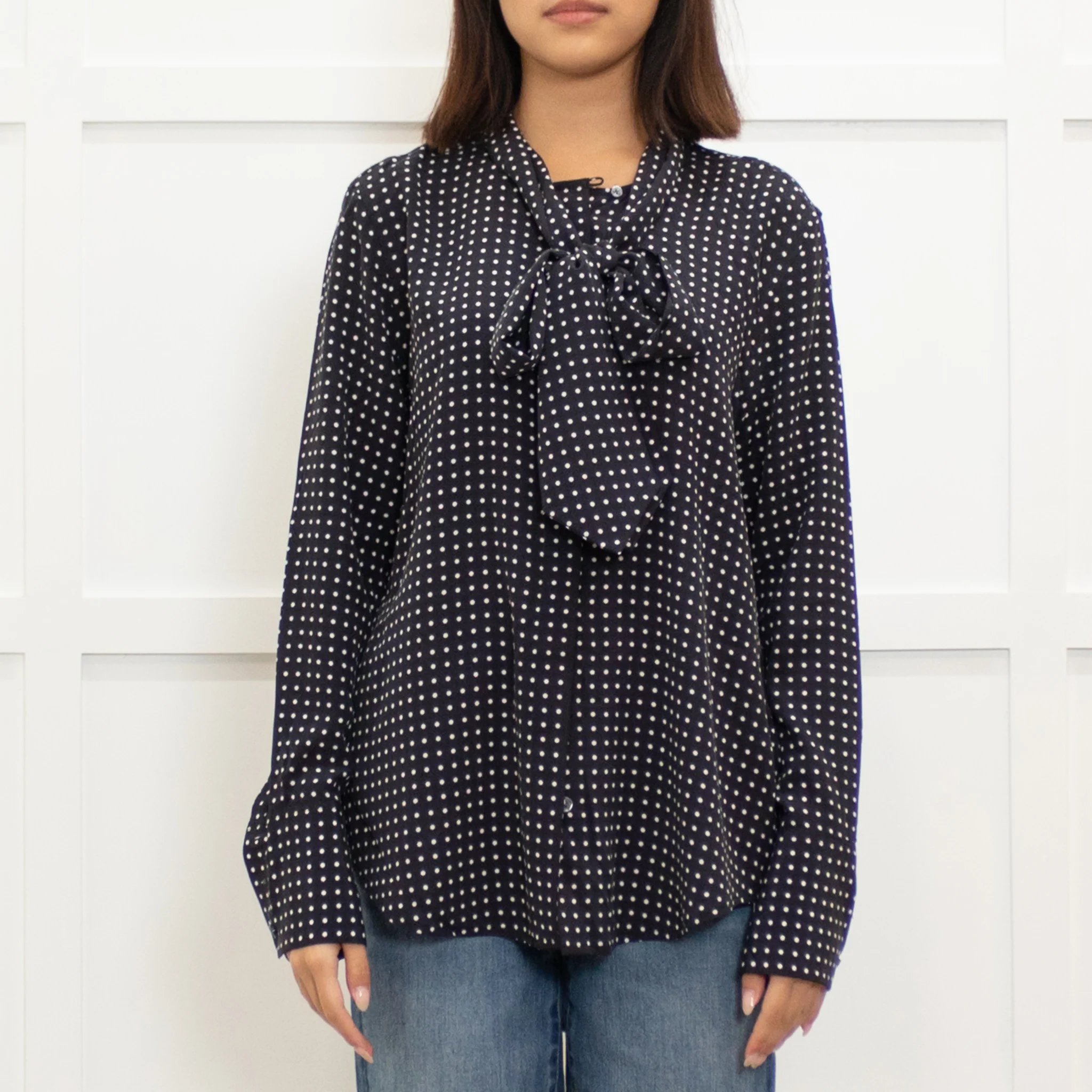 Equipment Black Polka Dot Tie Neck Blouse - Image 2
