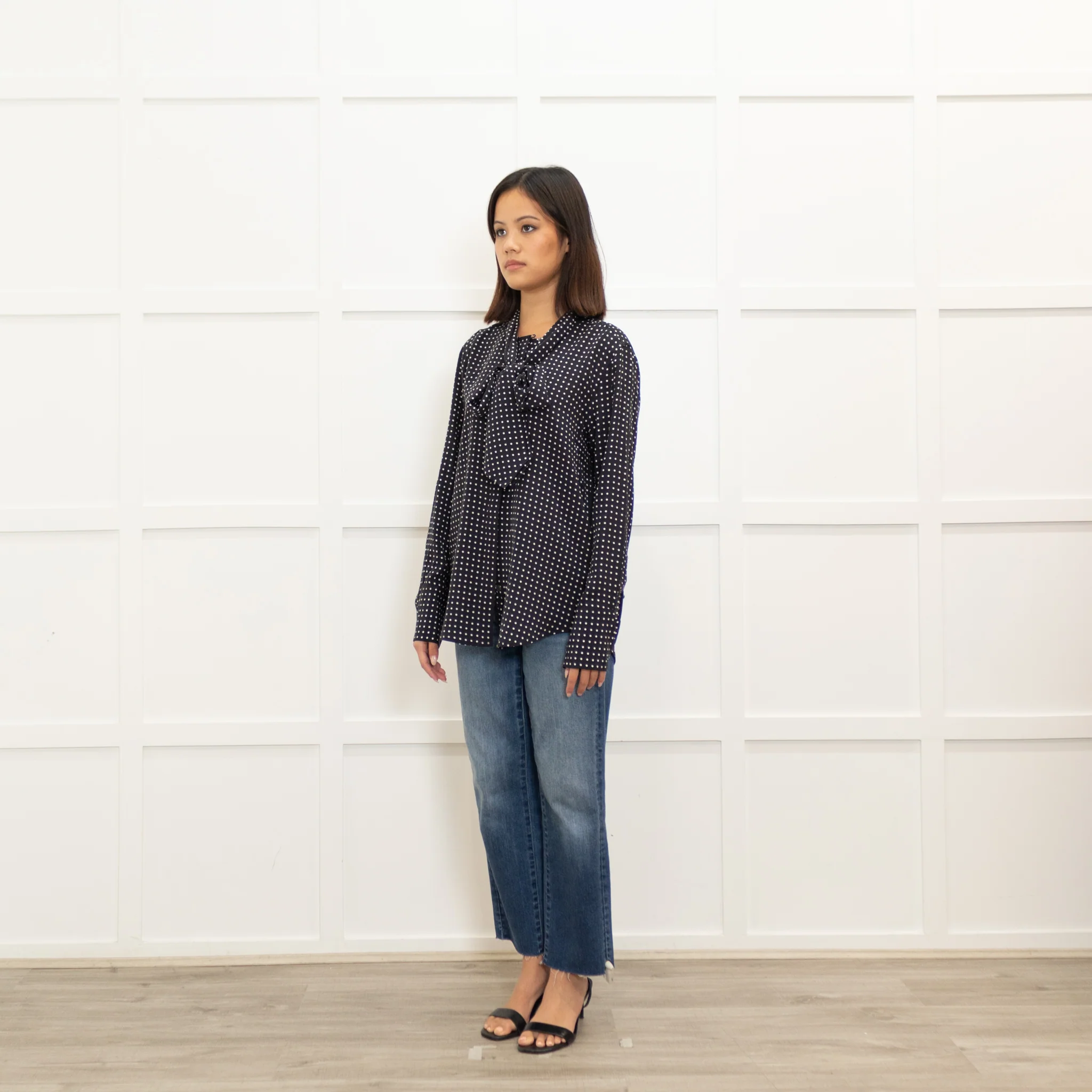Equipment Black Polka Dot Tie Neck Blouse - Image 7