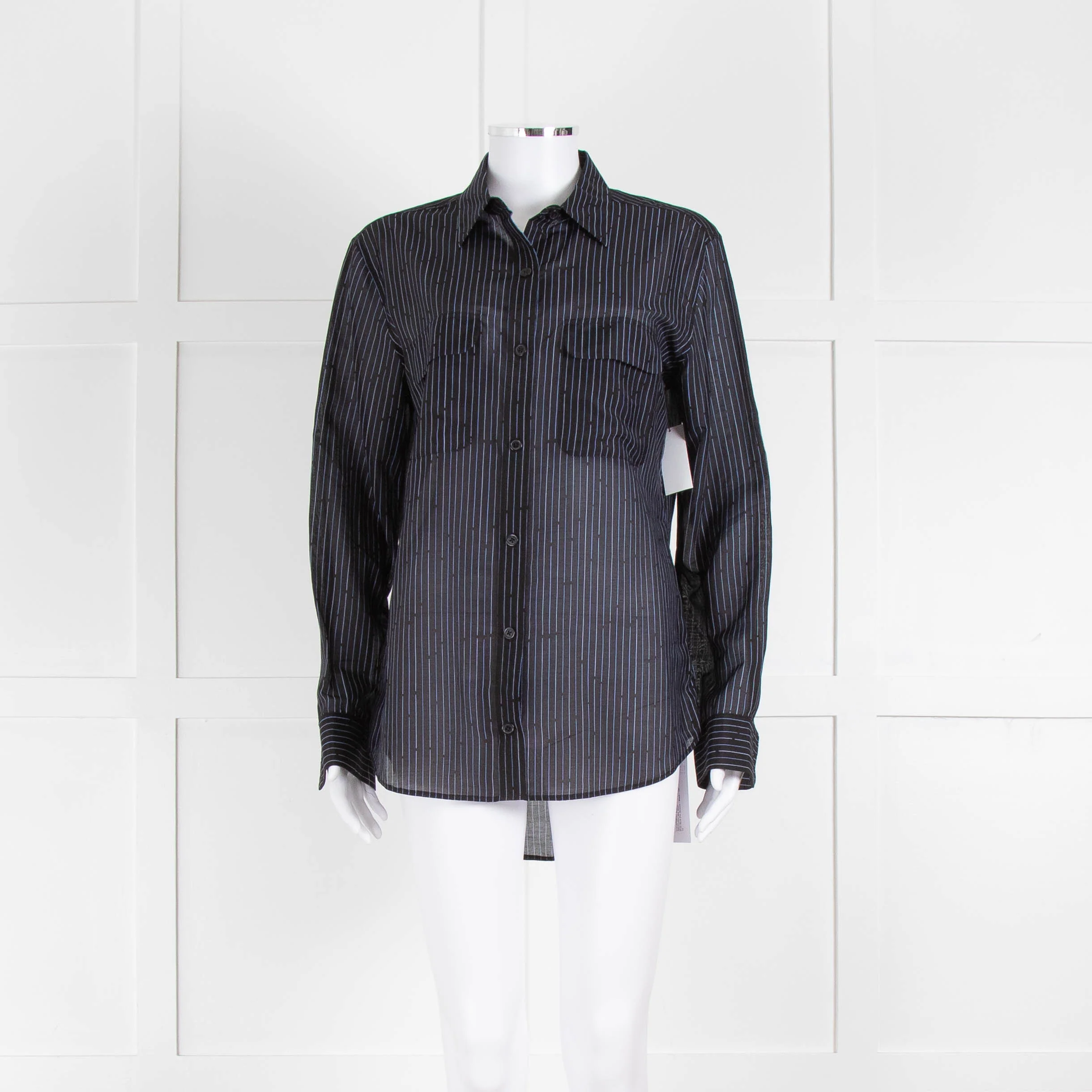 EQUIPMENT Black Silk/Cotton Mix Shirt With Blue Pin Stripes