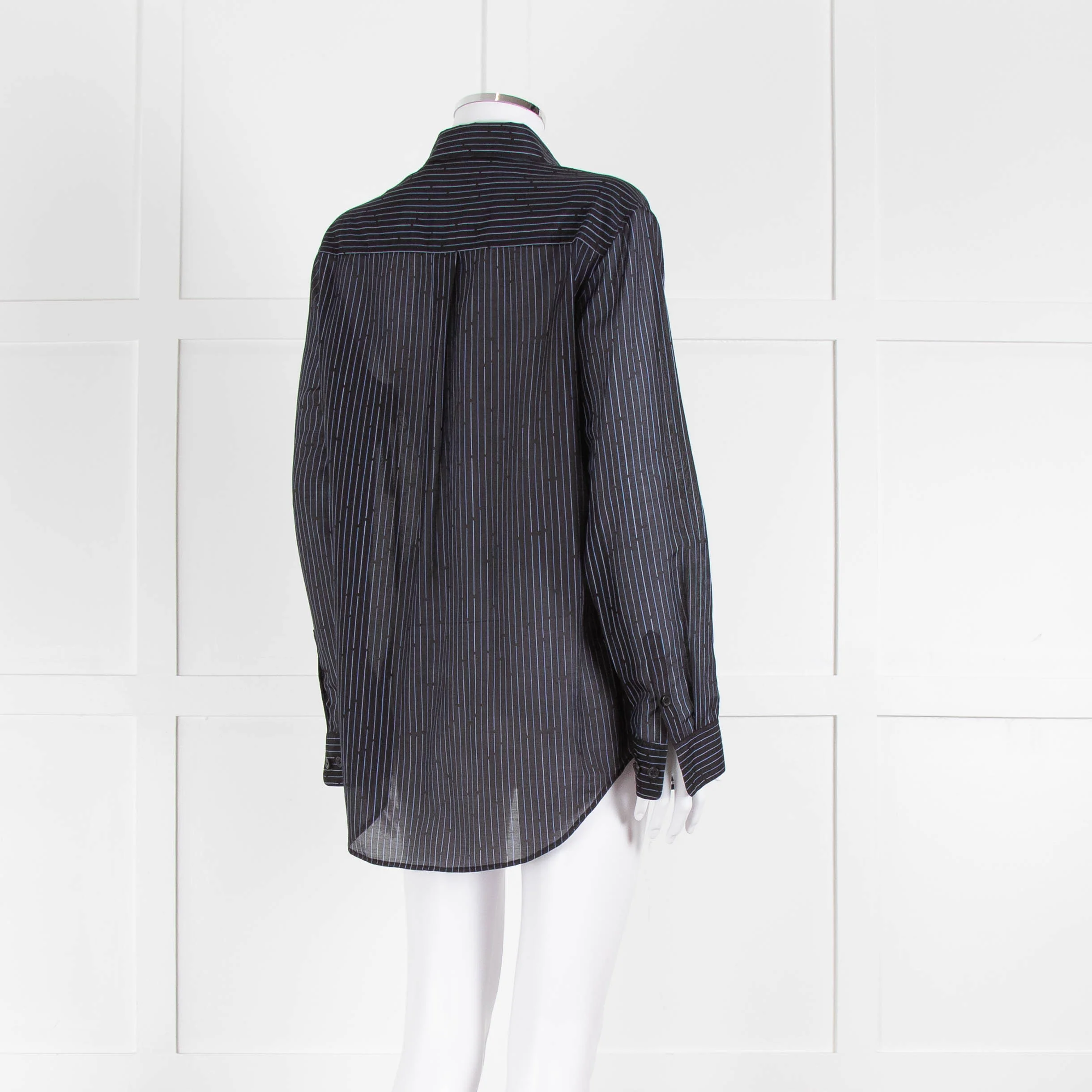 EQUIPMENT Black Silk/Cotton Mix Shirt With Blue Pin Stripes - Image 4