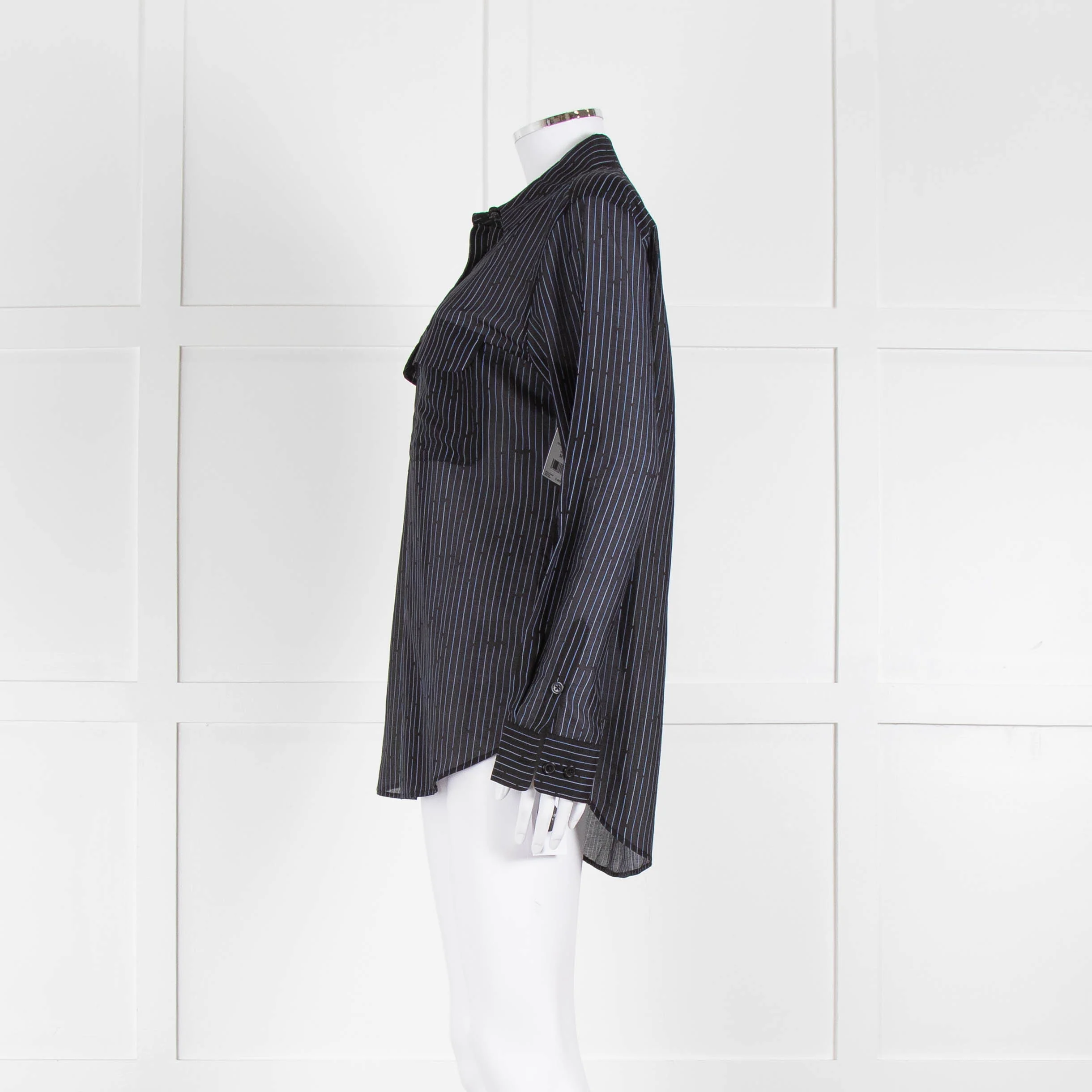 EQUIPMENT Black Silk/Cotton Mix Shirt With Blue Pin Stripes - Image 7