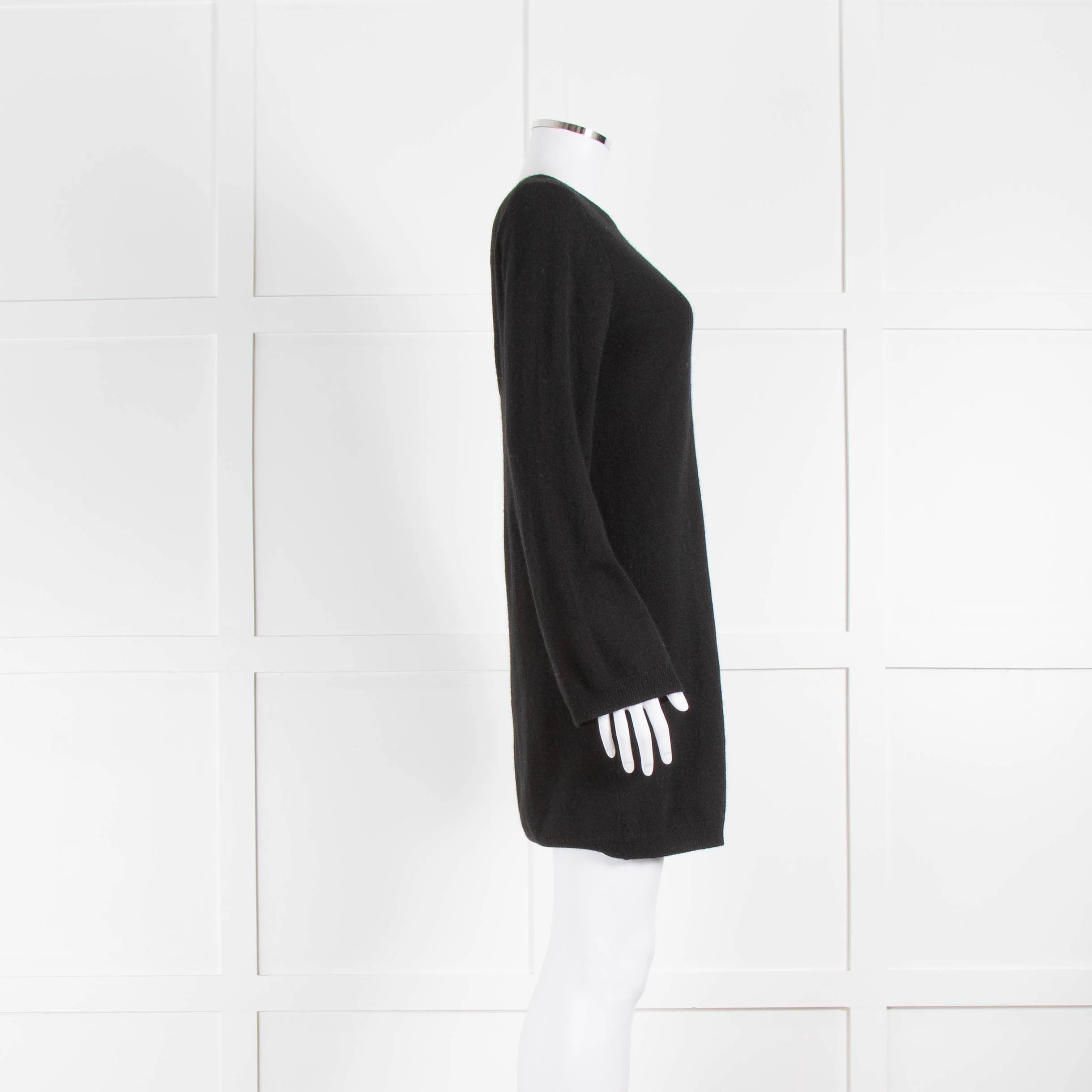 Equipment Black V Neck Wide Sleeve Cashmere Jumper Dress - Image 2