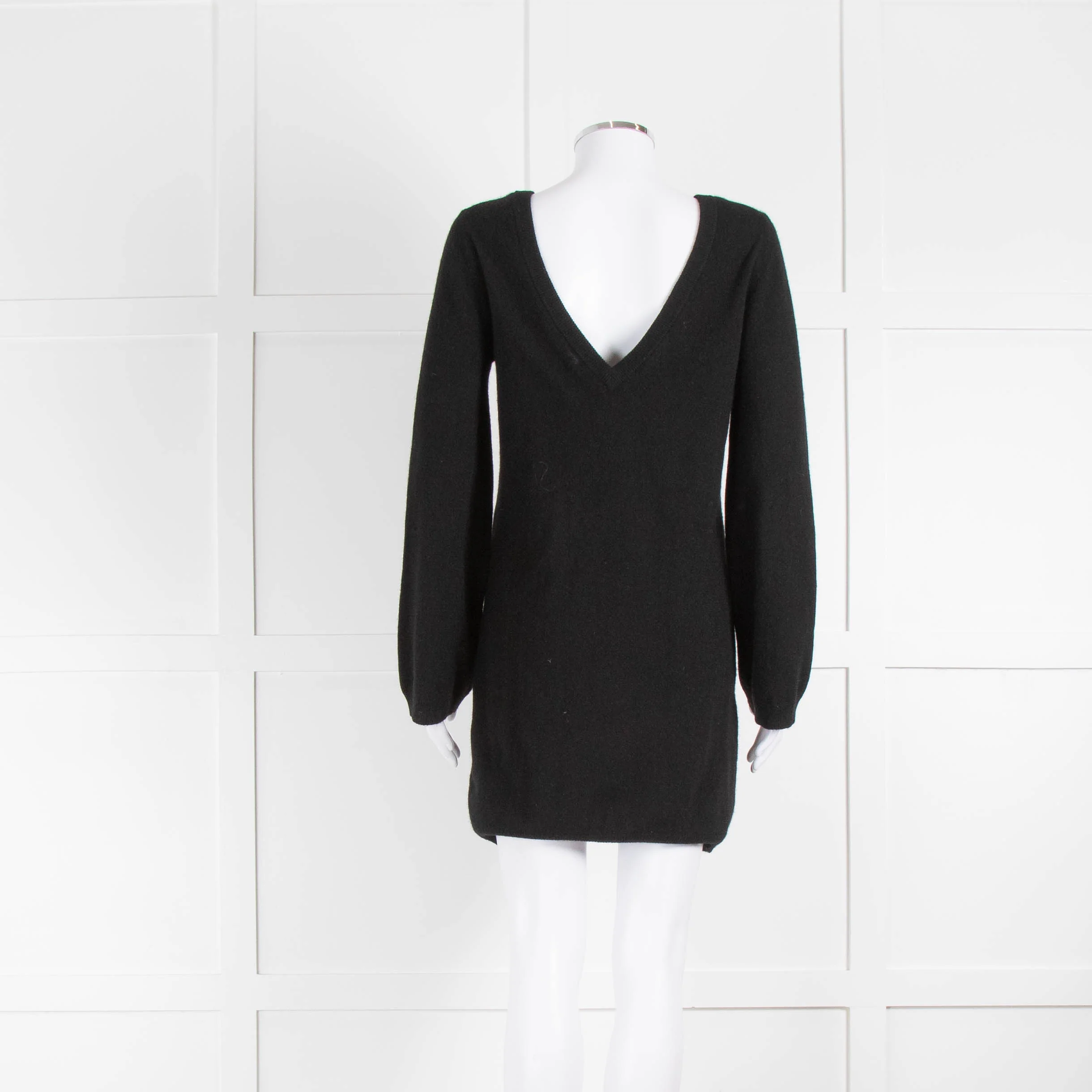 Equipment Black V Neck Wide Sleeve Cashmere Jumper Dress - Image 3