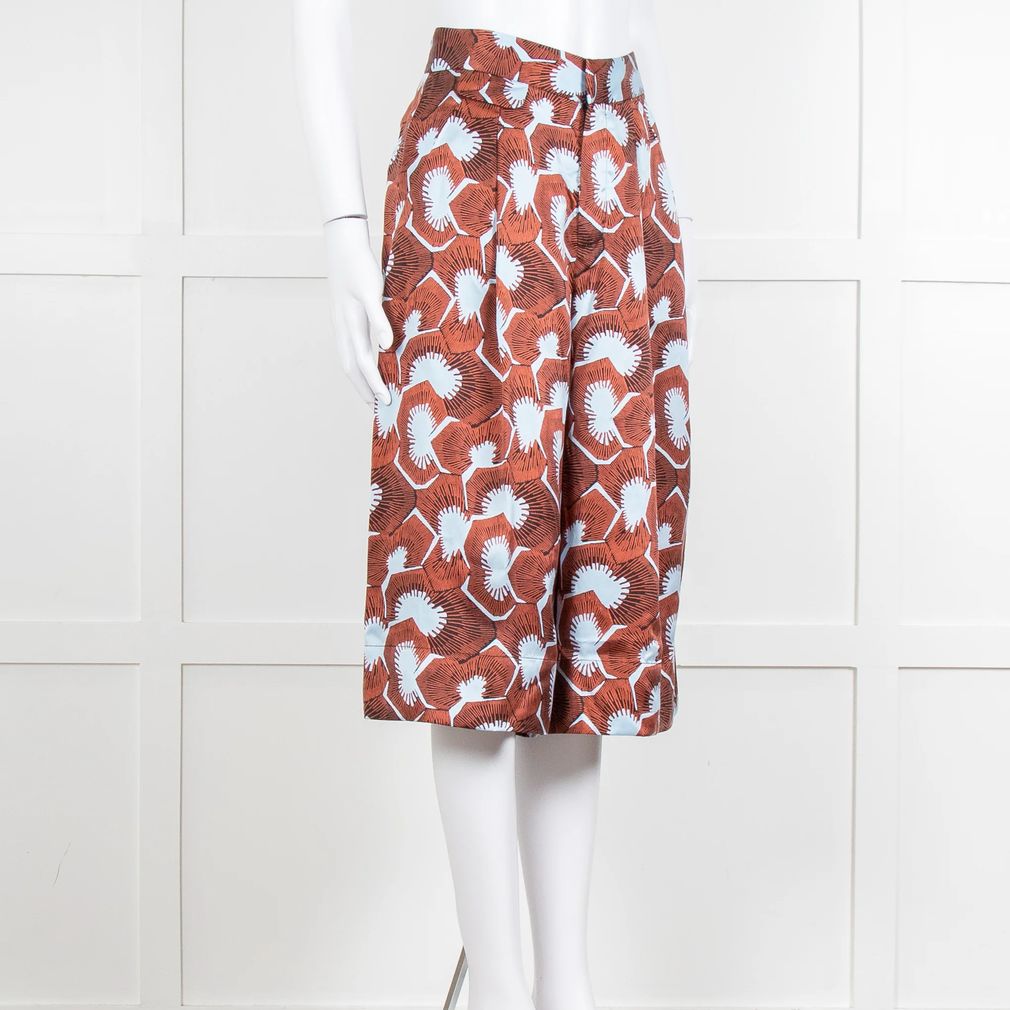 Equipment Blue and Rust Patterened Silk Shorts - Image 2