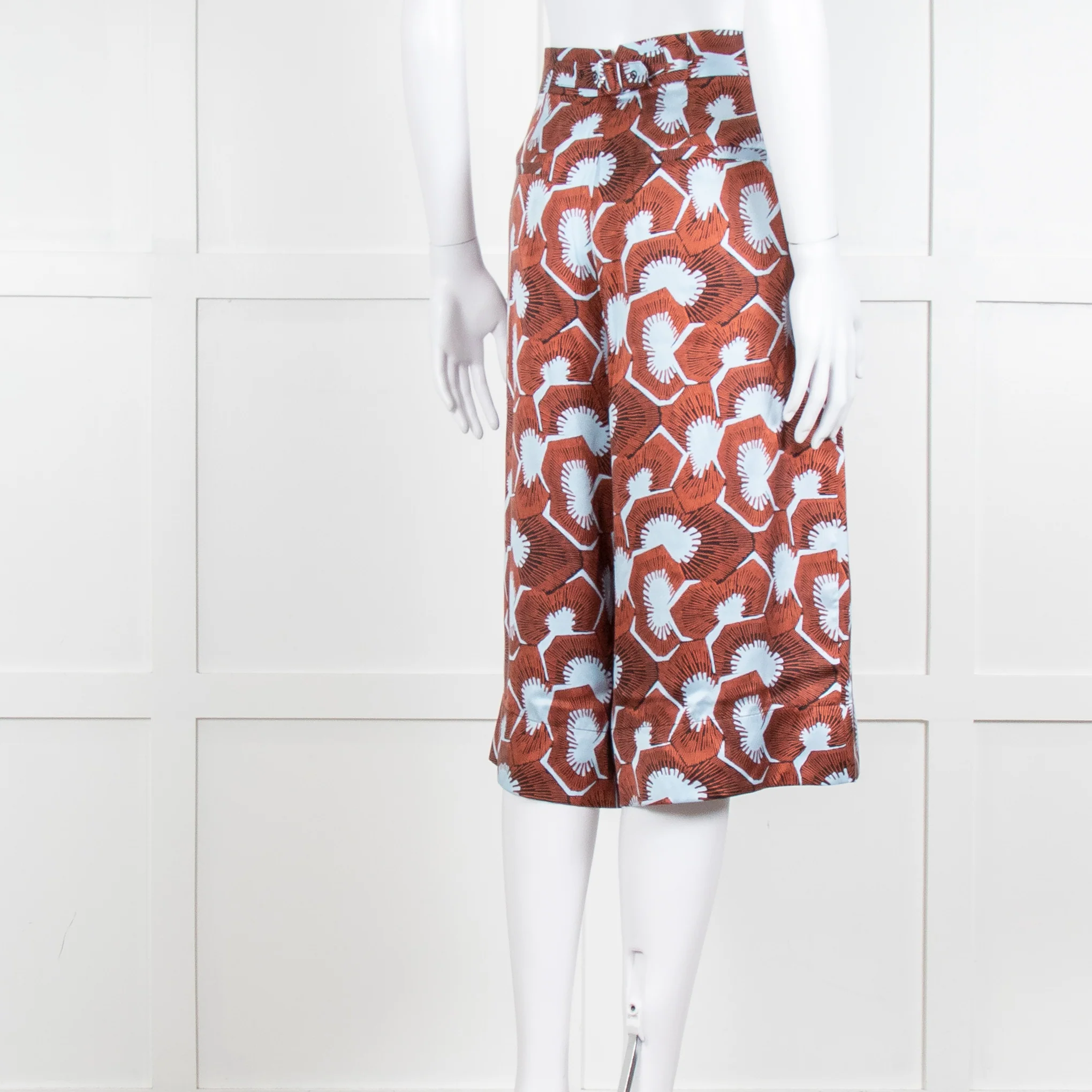 Equipment Blue and Rust Patterened Silk Shorts - Image 4