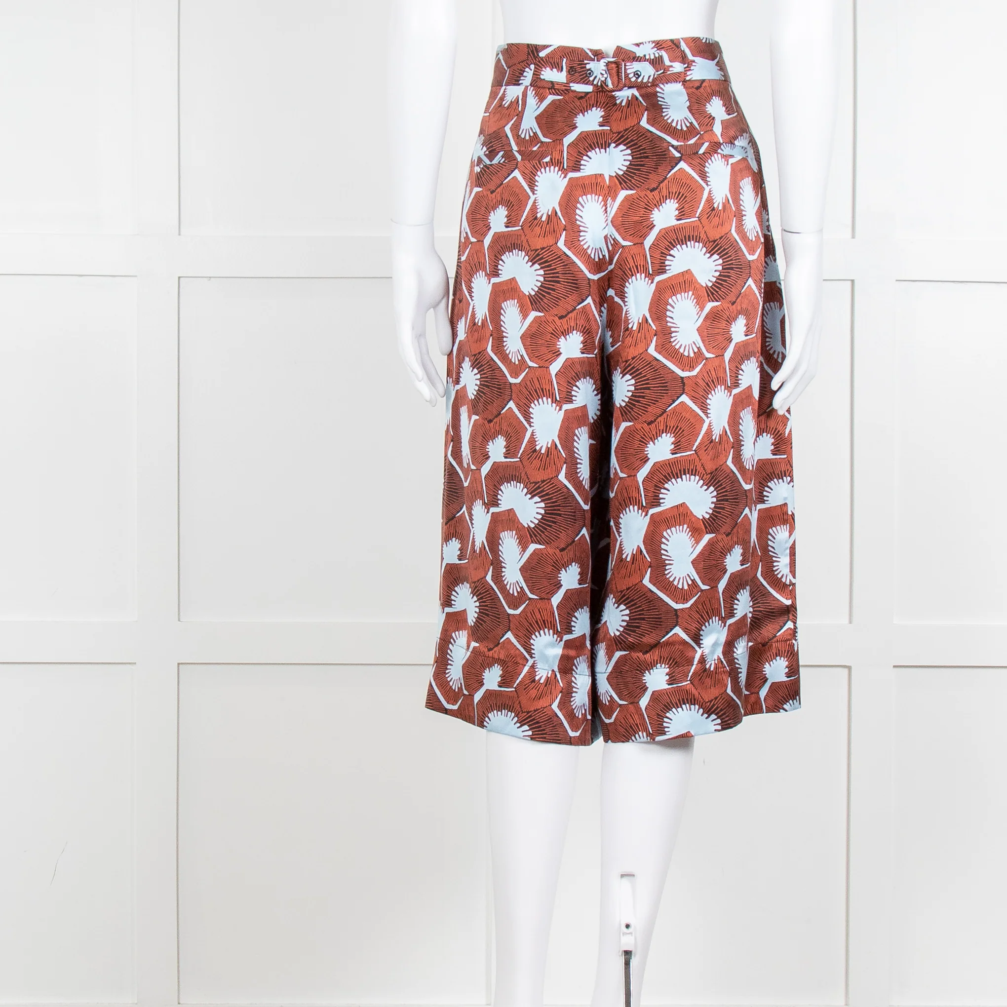 Equipment Blue and Rust Patterened Silk Shorts - Image 5