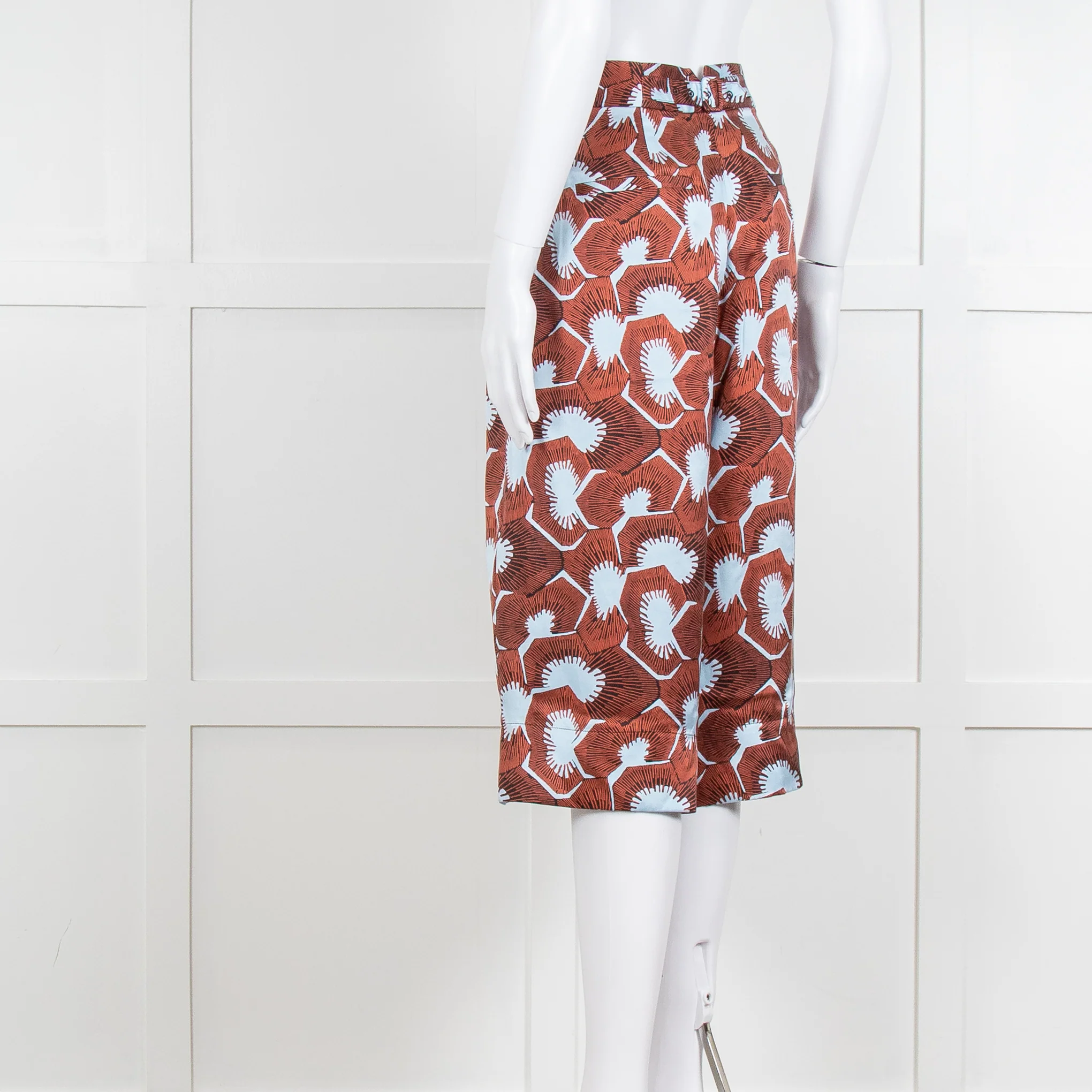 Equipment Blue and Rust Patterened Silk Shorts - Image 6