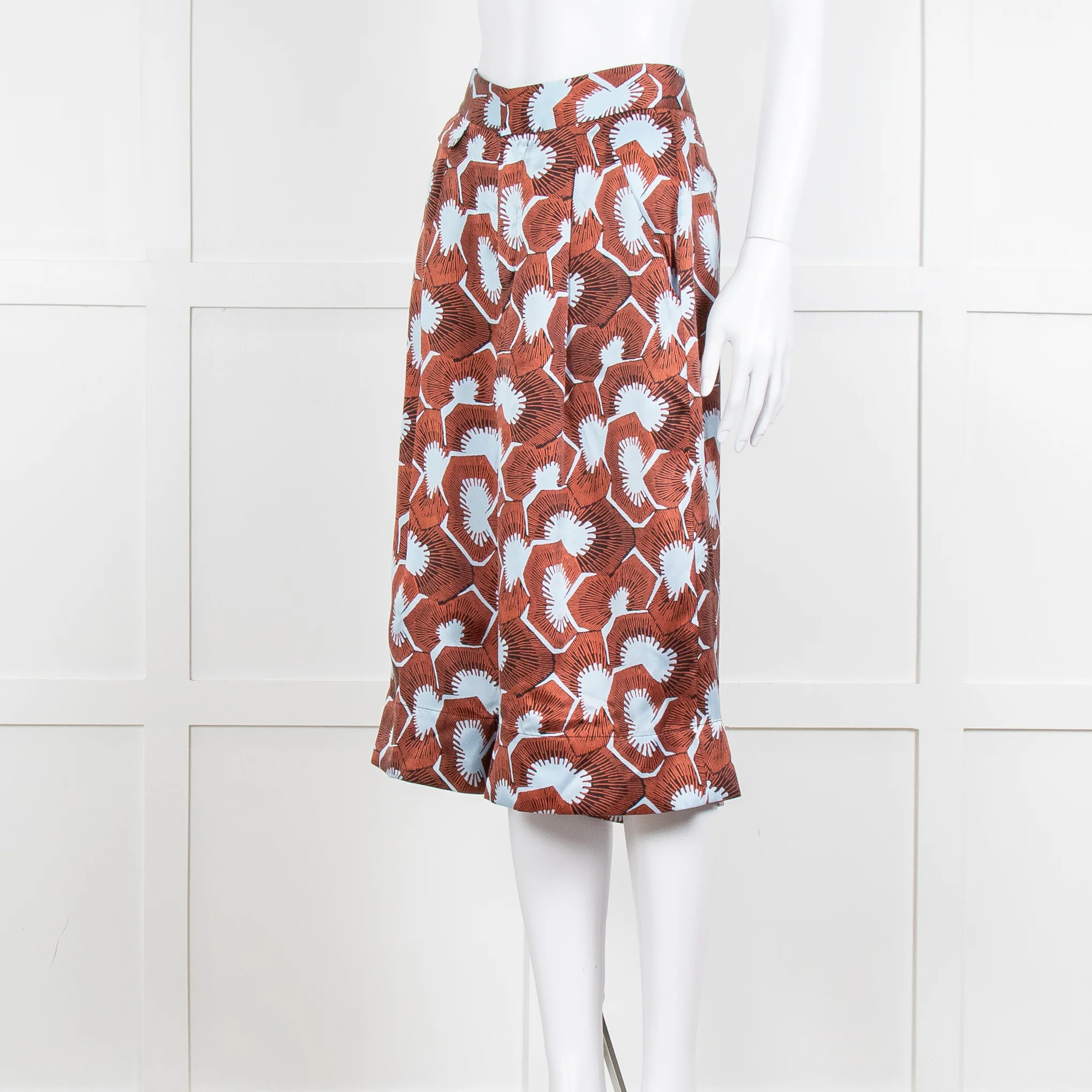 Equipment Blue and Rust Patterened Silk Shorts - Image 8