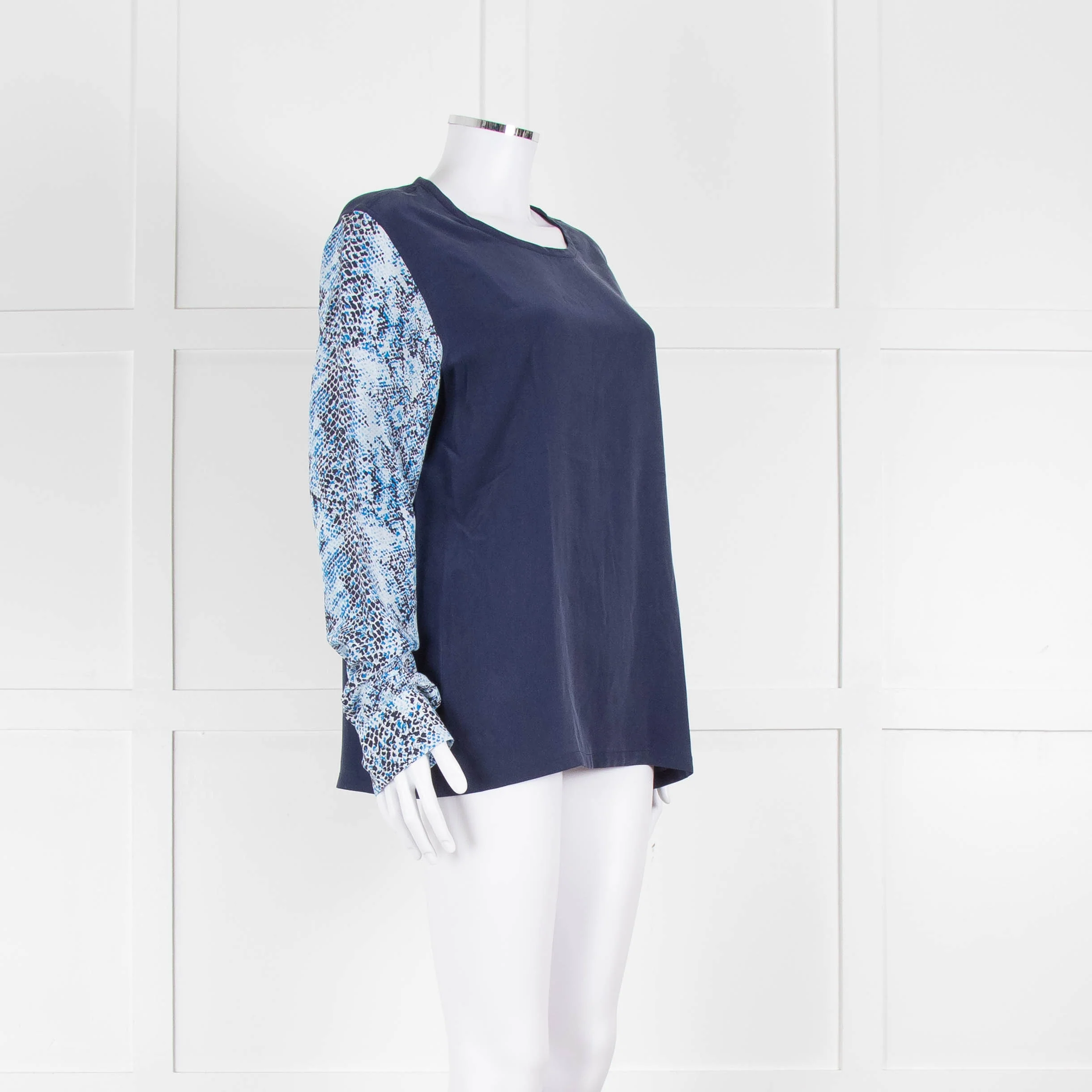 EQUIPMENT Blue Silk Top With Multicolour Sleeves - Image 2