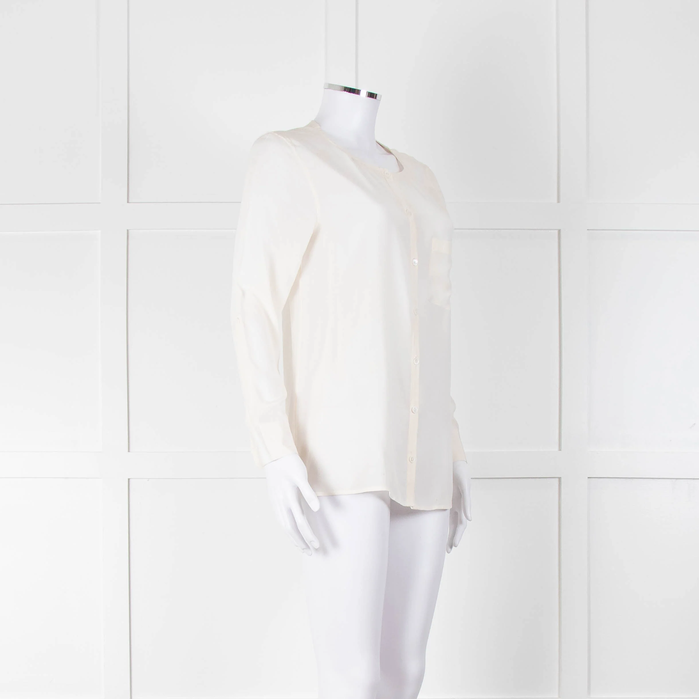 Equipment Collarless Cream Blouse with Chest Pocket - Image 2