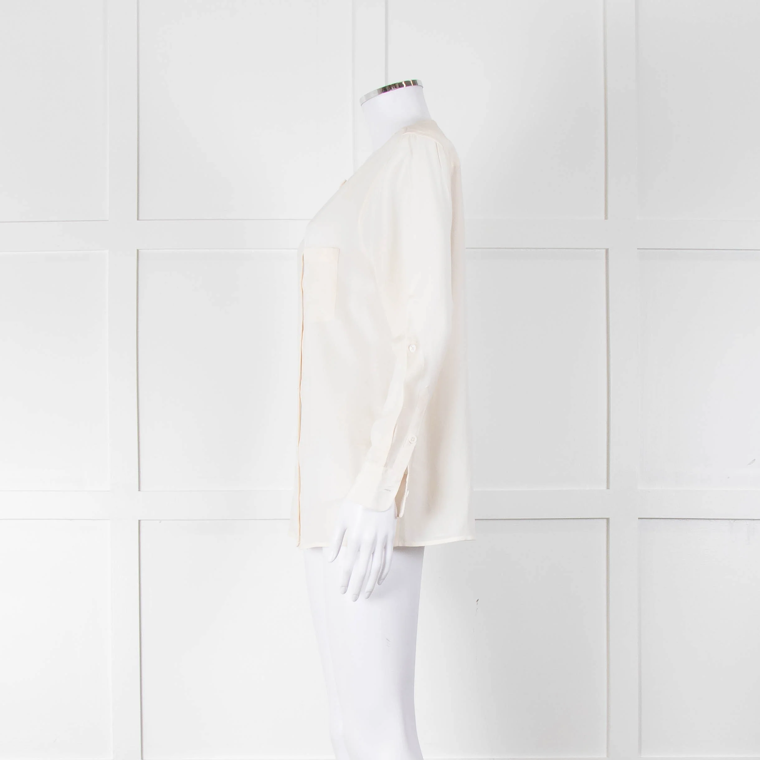 Equipment Collarless Cream Blouse with Chest Pocket - Image 7