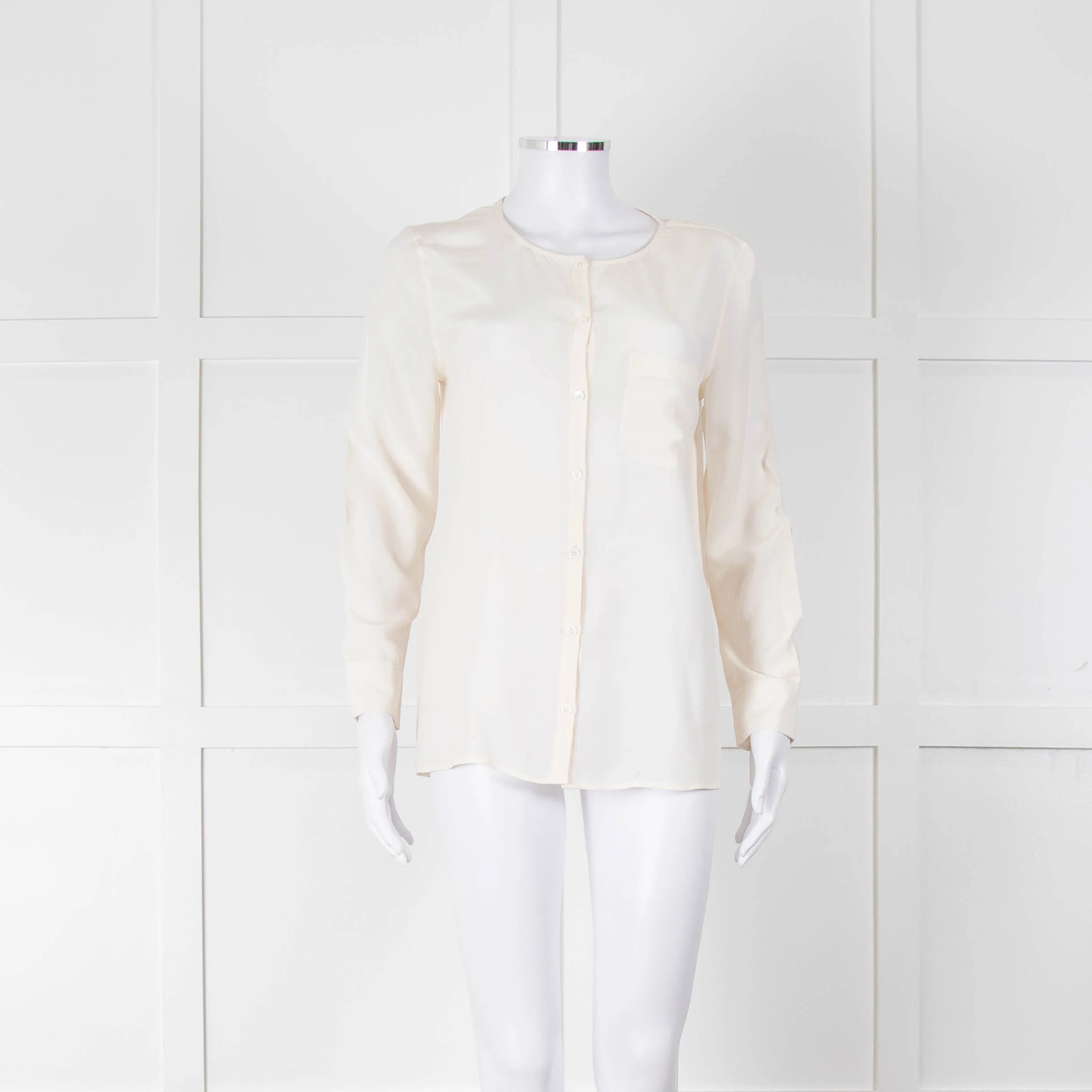 Equipment Collarless Cream Blouse with Chest Pocket - Image 9