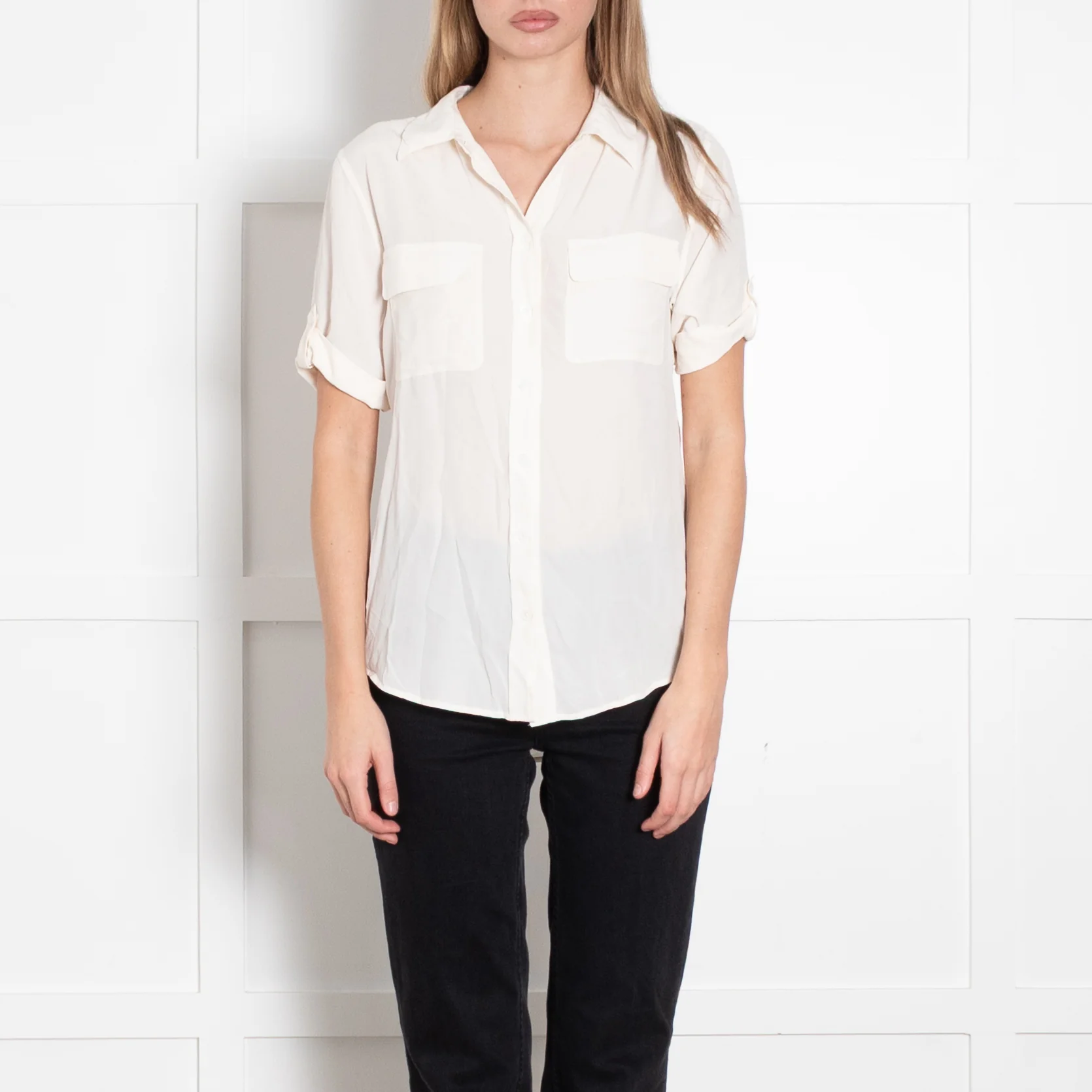 Equipment Cream Silk Short Sleeve Shirt - Image 2