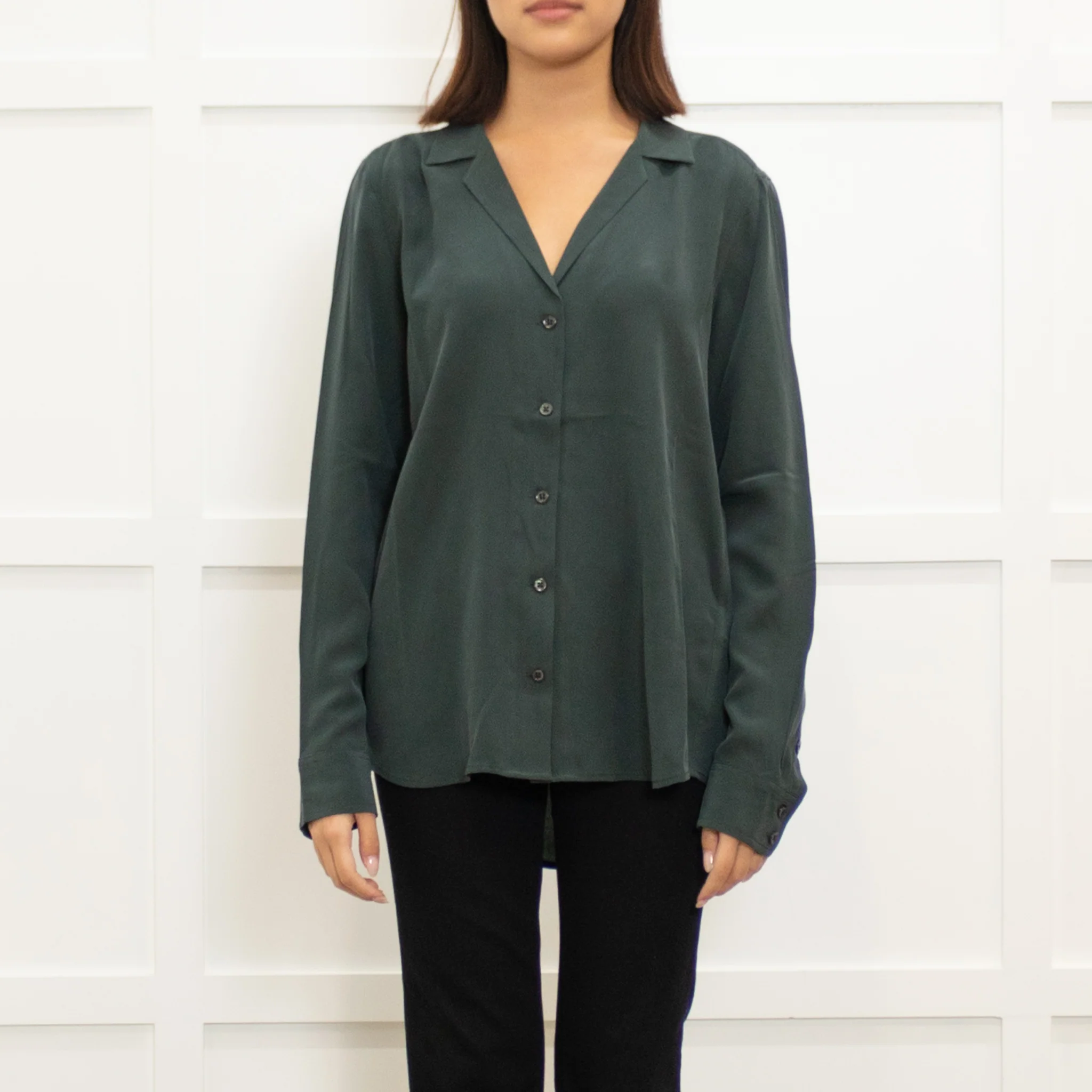 Equipment Dark Green Pyjama Style Silk Shirt - Image 2