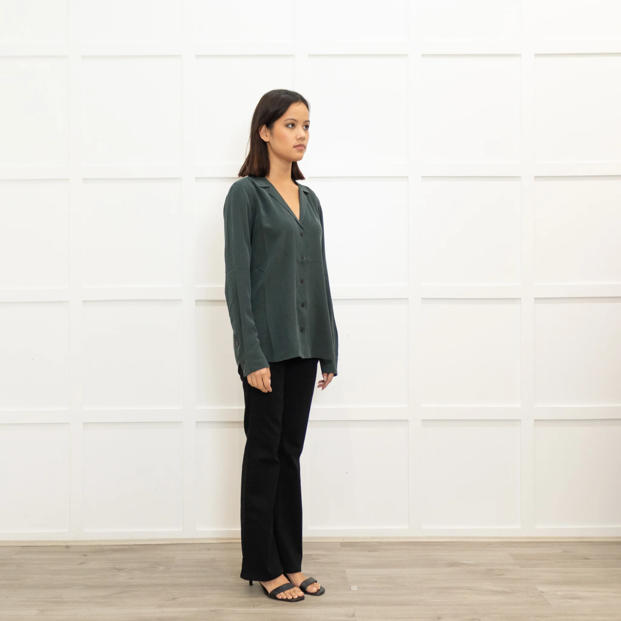 Equipment Dark Green Pyjama Style Silk Shirt - Image 3
