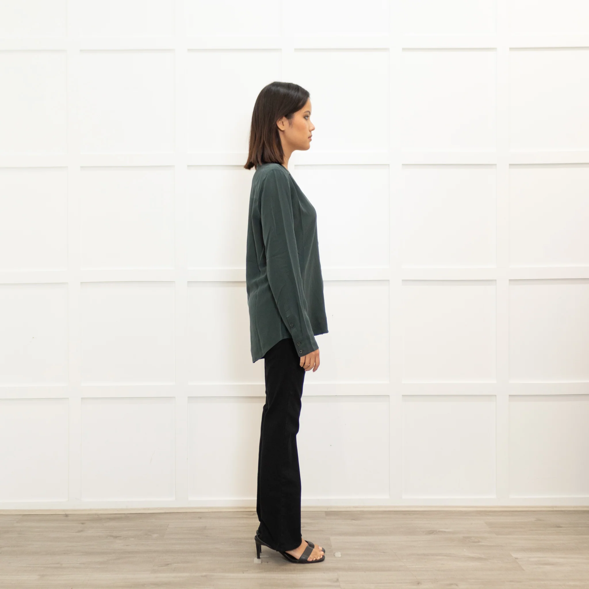 Equipment Dark Green Pyjama Style Silk Shirt - Image 4