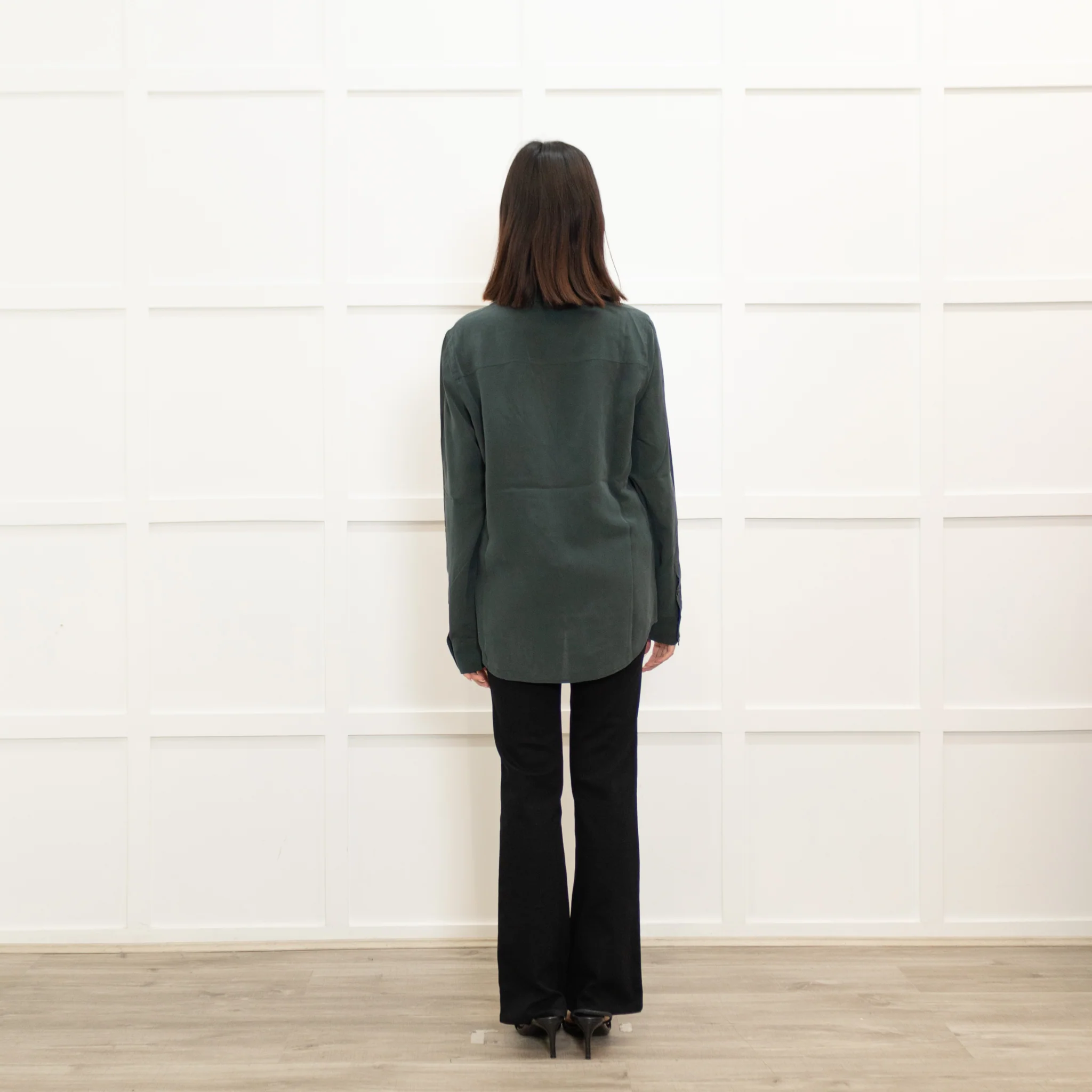 Equipment Dark Green Pyjama Style Silk Shirt - Image 5