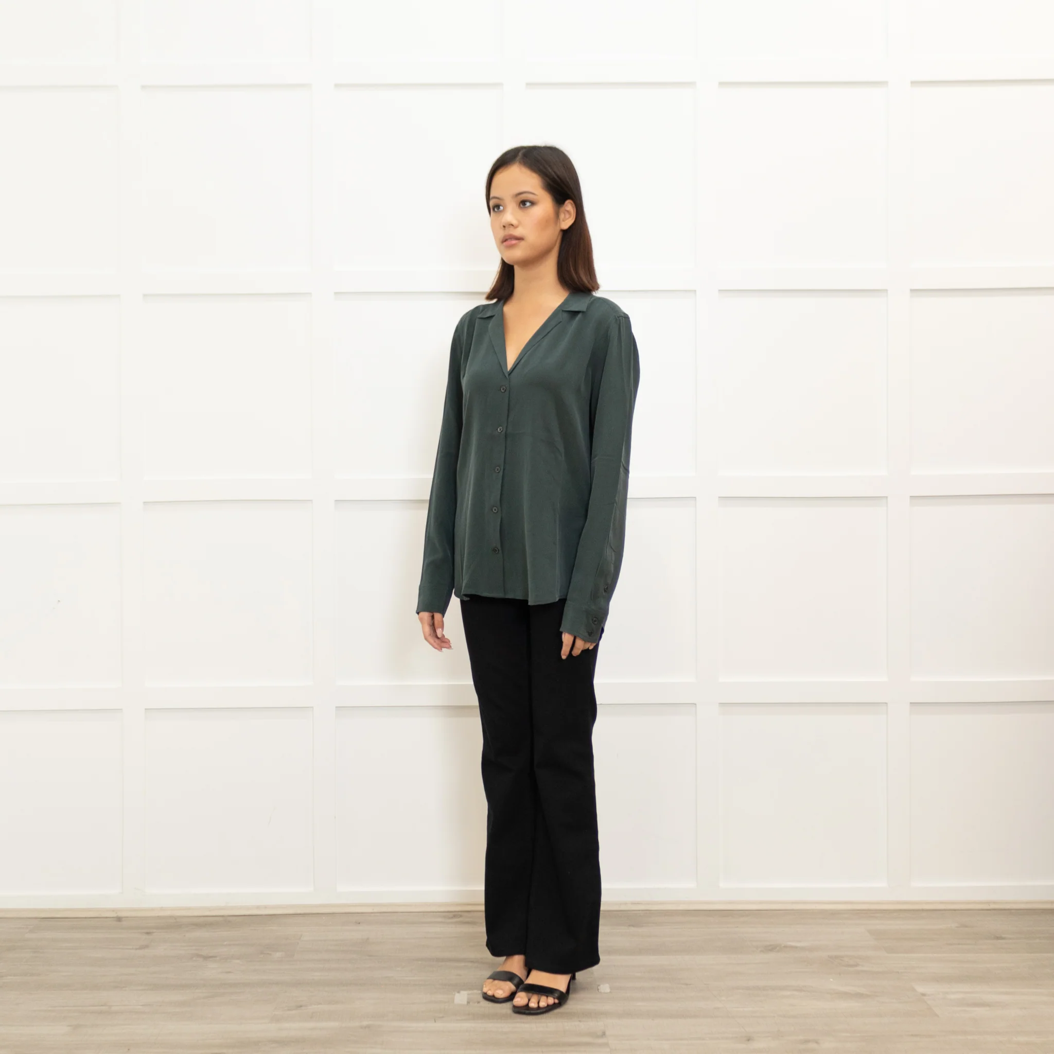 Equipment Dark Green Pyjama Style Silk Shirt - Image 7