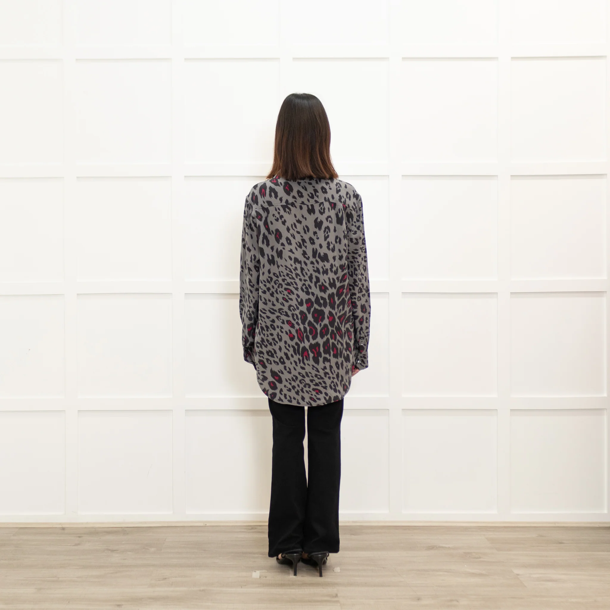 Equipment Grey and Fuschia Animal Print Silk Shirt - Image 5