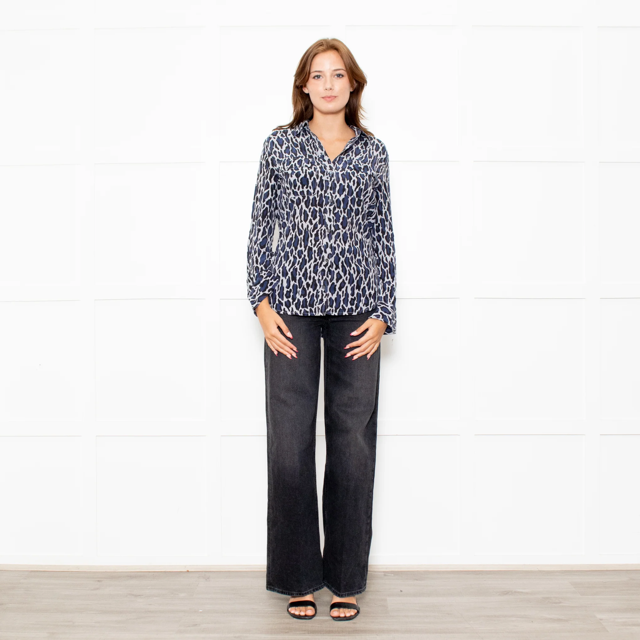 Equipment Grey Blue Black Animal Print Blouse
