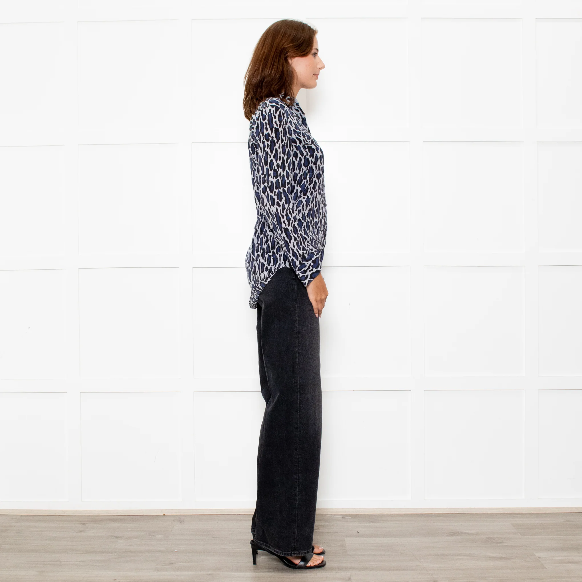 Equipment Grey Blue Black Animal Print Blouse - Image 6