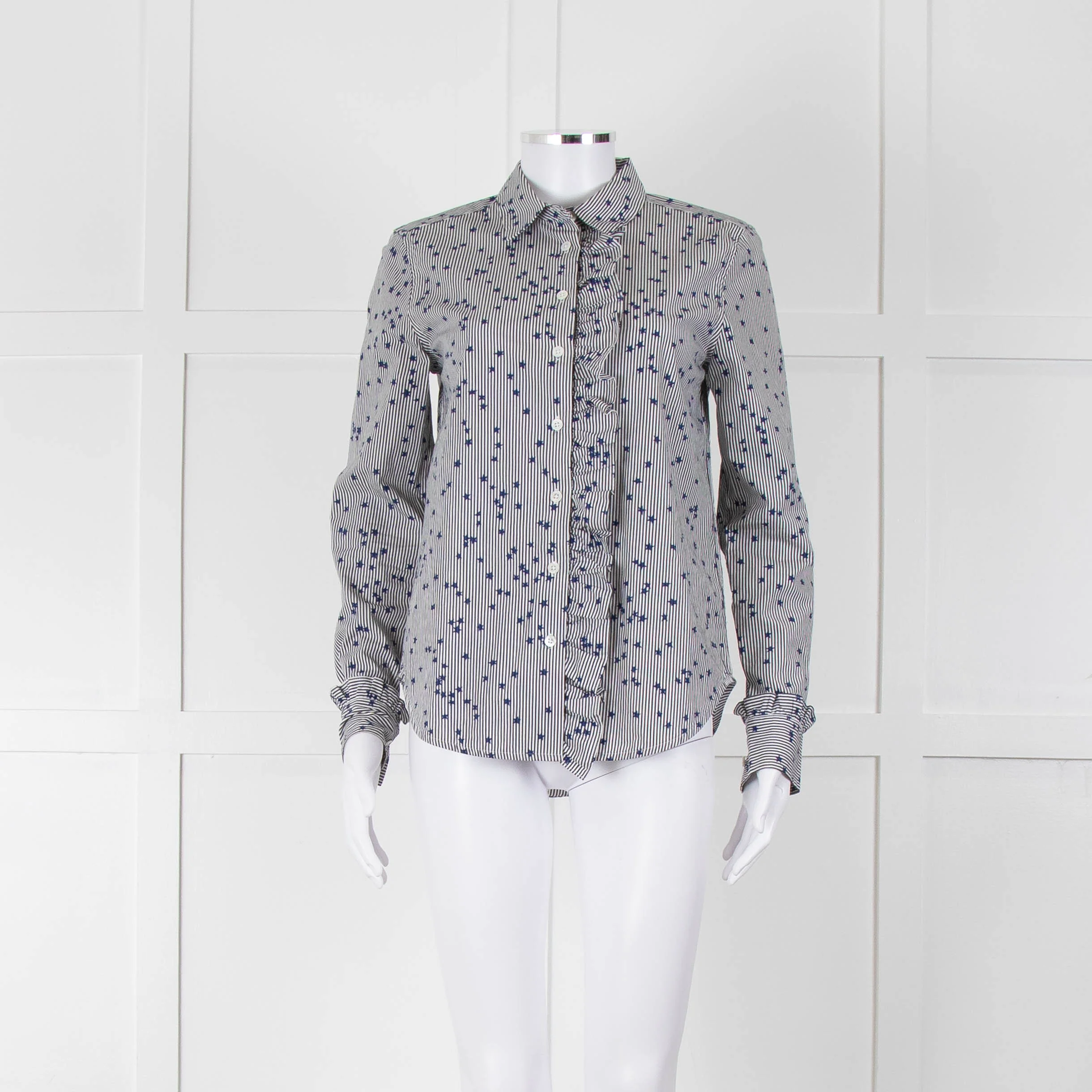 Equipment Micro Stripe Star Print Shirt with Ruffle Front