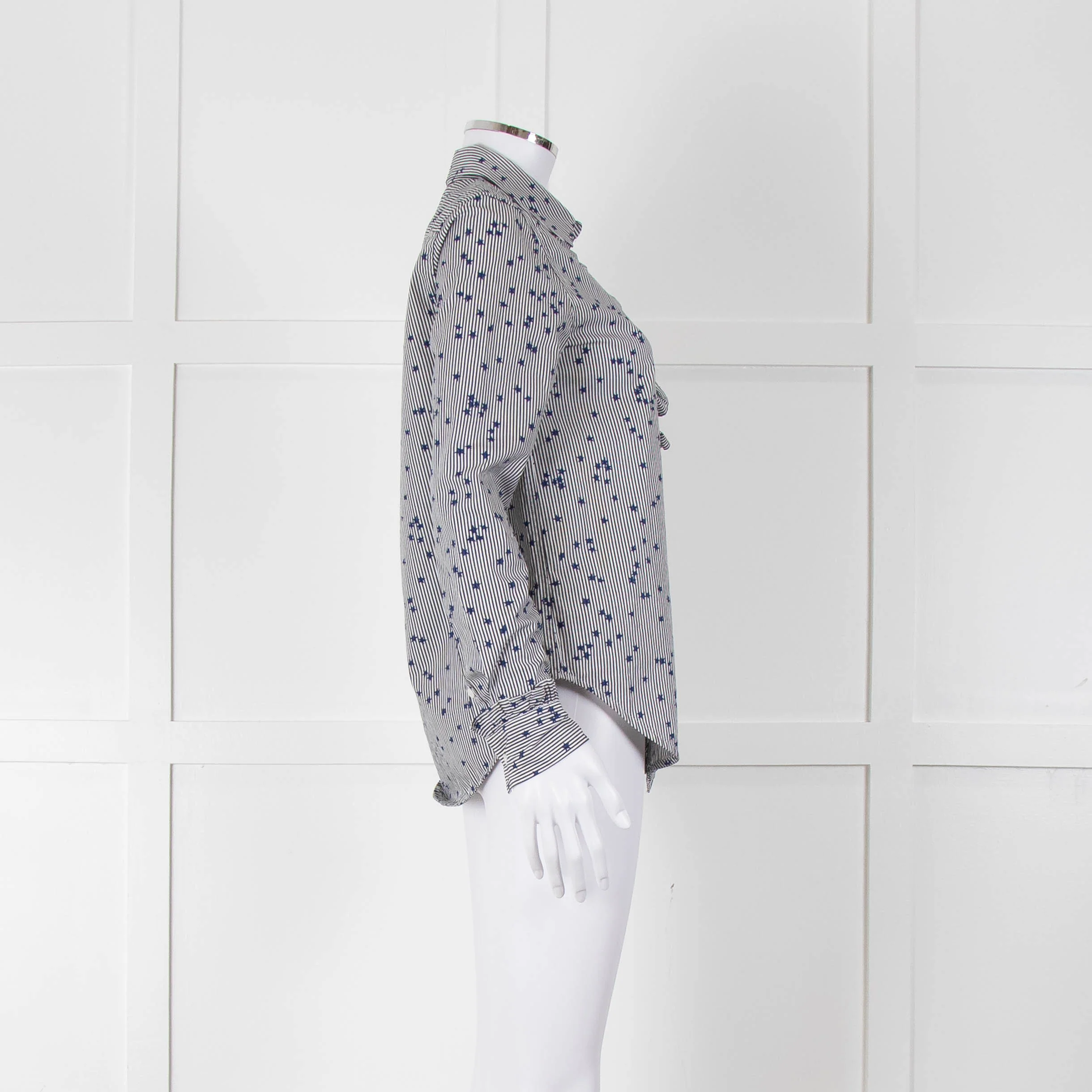 Equipment Micro Stripe Star Print Shirt with Ruffle Front - Image 3